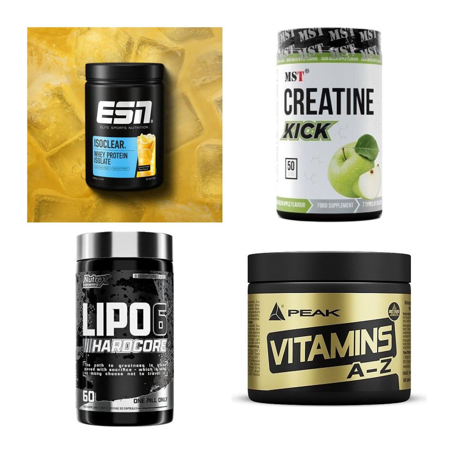 Wettkampfvorbereitung: ESN ISOCLEAR + MST Creatine + 2 weitere – alle enthaltenen Artikel