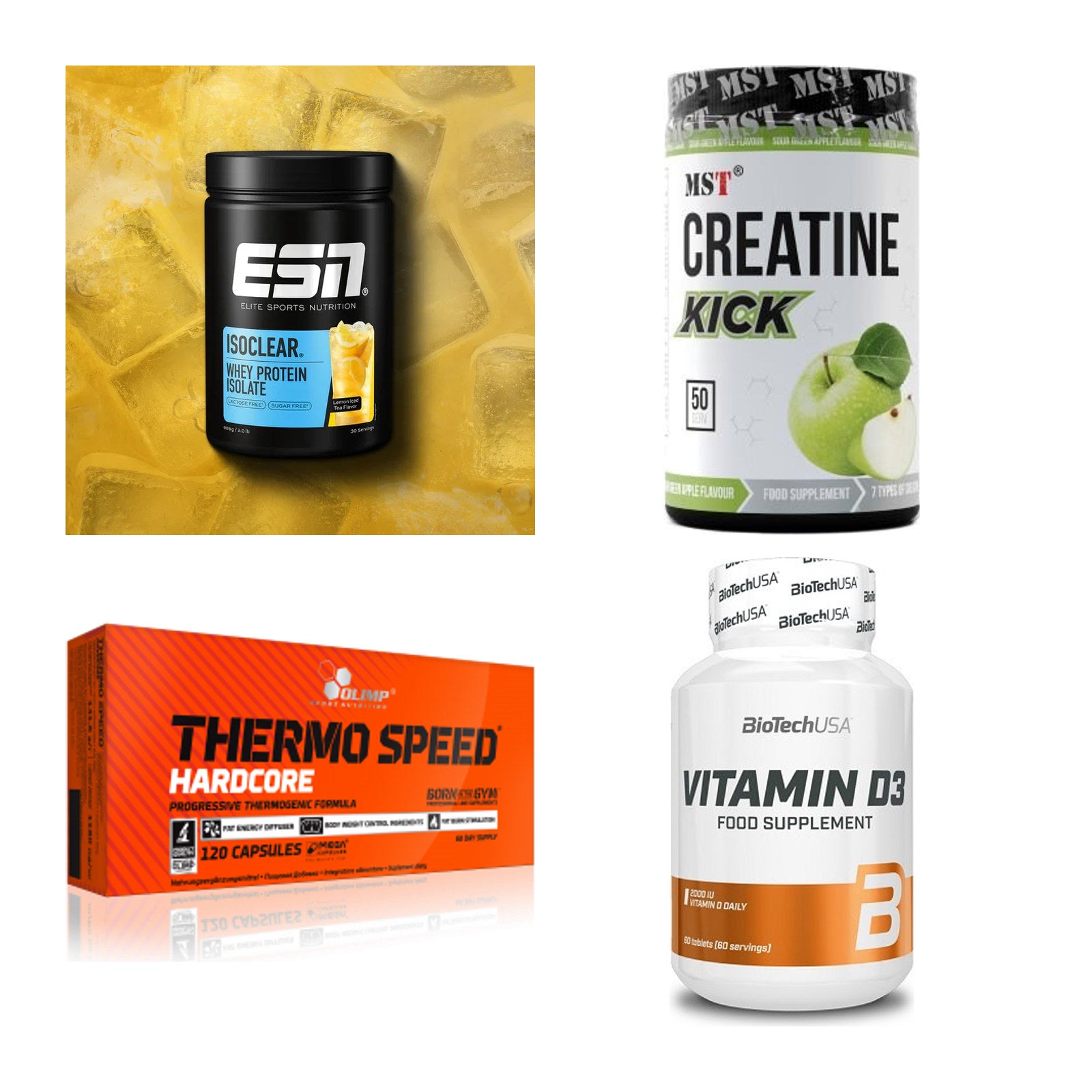 Wettkampfvorbereitung: ESN ISOCLEAR + MST Creatine + 2 weitere – alle enthaltenen Artikel