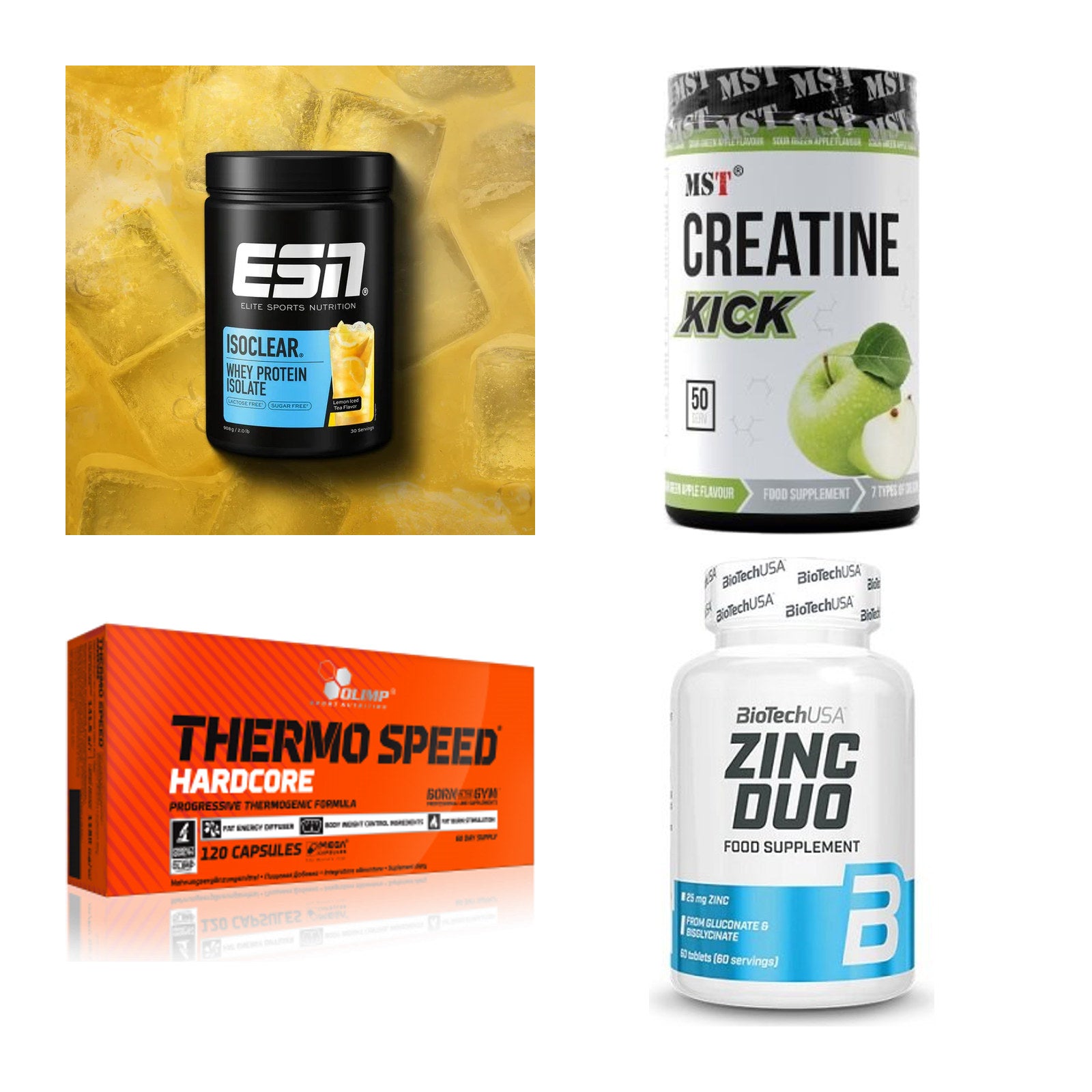 Wettkampfvorbereitung: ESN ISOCLEAR + MST Creatine + 2 weitere – alle enthaltenen Artikel