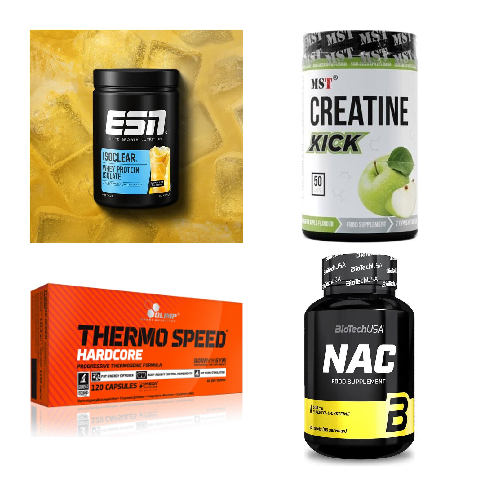 Wettkampfvorbereitung: ESN ISOCLEAR + MST Creatine + 2 weitere – alle enthaltenen Artikel