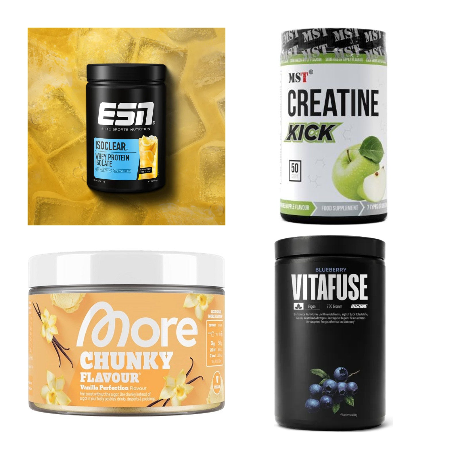 Wettkampfvorbereitung: ESN ISOCLEAR + MST Creatine + 2 weitere – alle enthaltenen Artikel