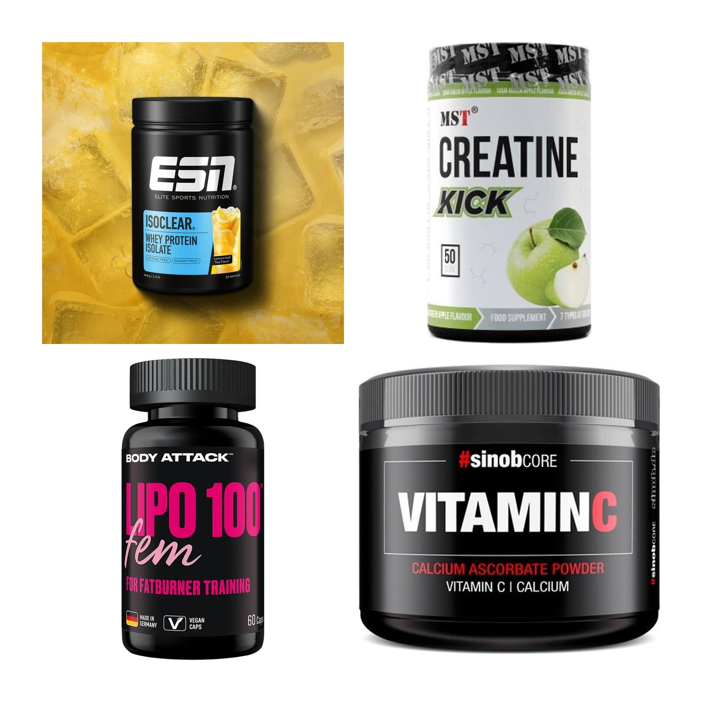 Wettkampfvorbereitung: ESN ISOCLEAR + MST Creatine + 2 weitere – alle enthaltenen Artikel