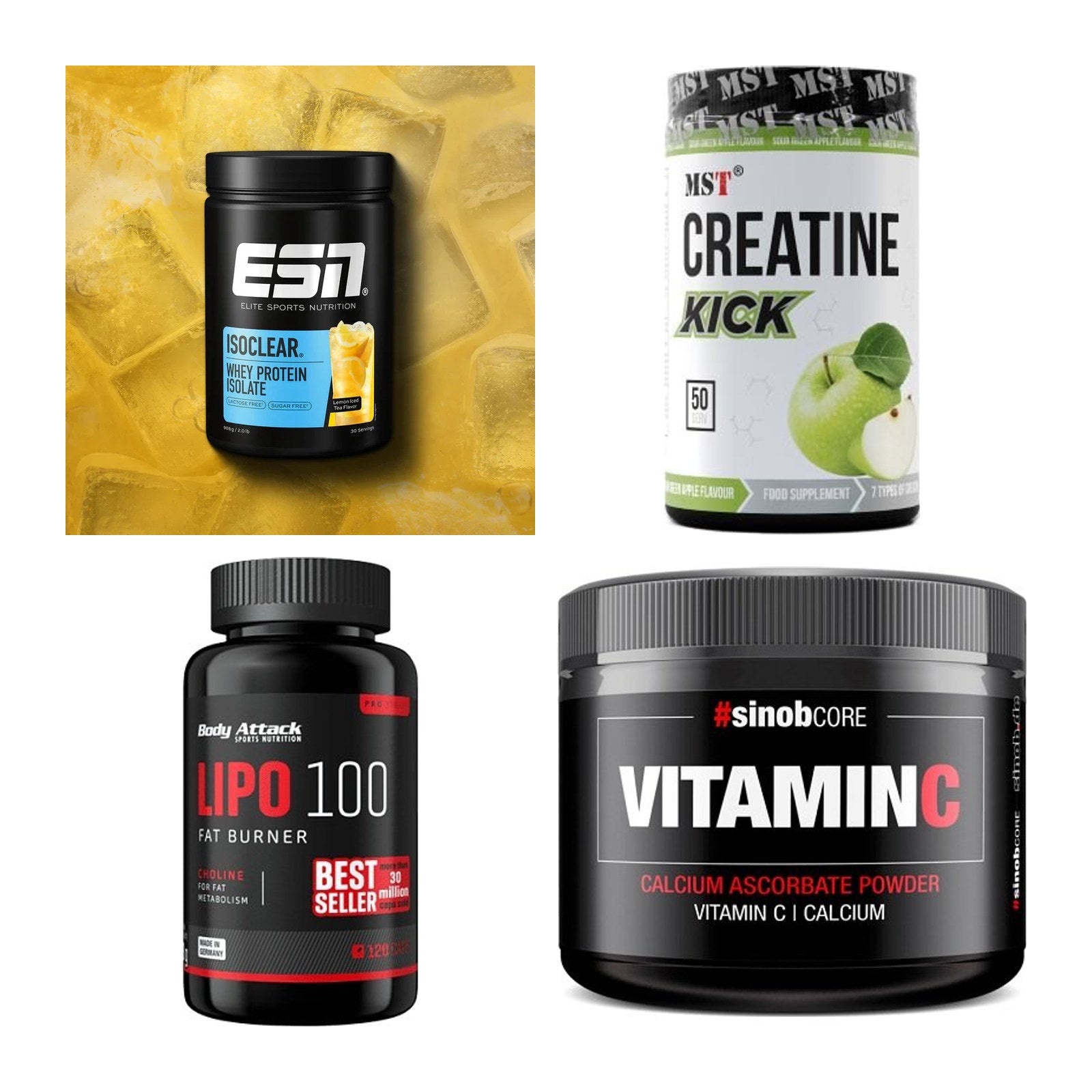 Wettkampfvorbereitung: ESN ISOCLEAR + MST Creatine + 2 weitere – alle enthaltenen Artikel
