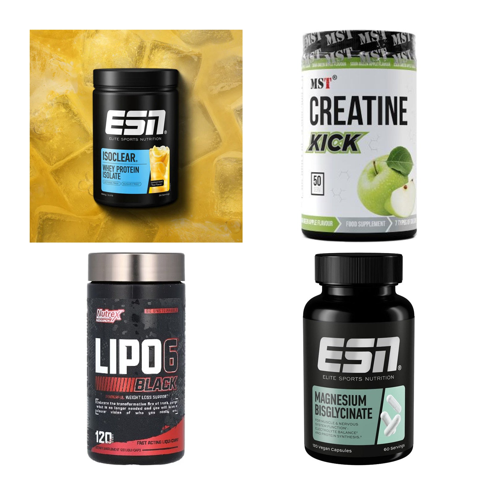 Wettkampfvorbereitung: ESN ISOCLEAR + MST Creatine + 2 weitere – alle enthaltenen Artikel