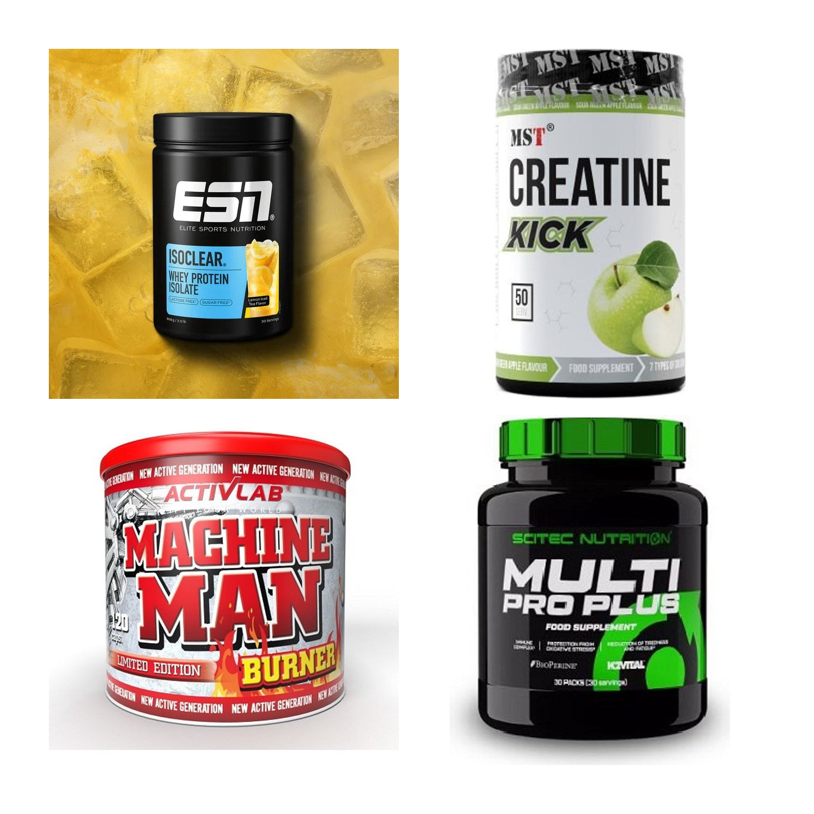 Wettkampfvorbereitung: ESN ISOCLEAR + MST Creatine + 2 weitere – alle enthaltenen Artikel