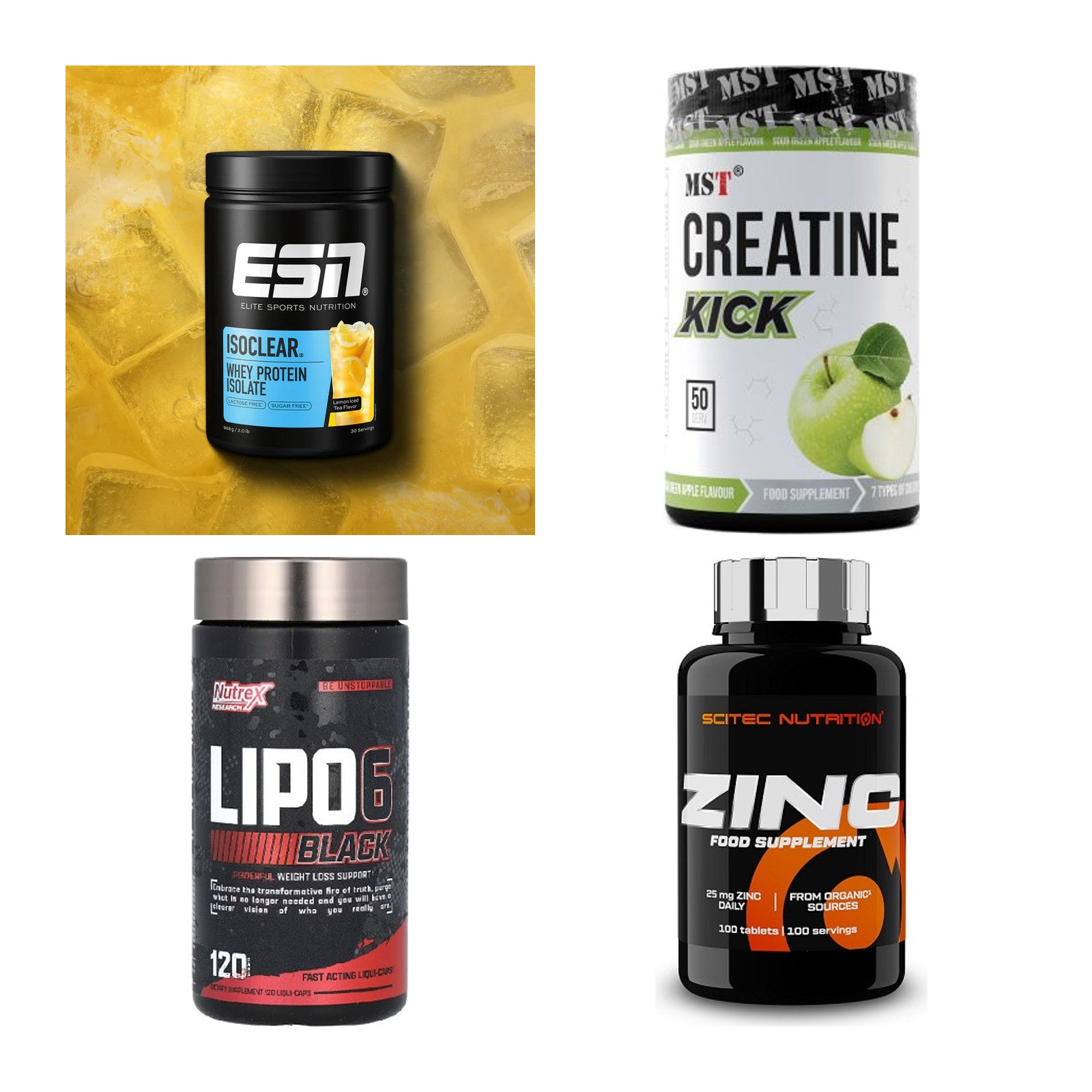 Wettkampfvorbereitung: ESN ISOCLEAR + MST Creatine + 2 weitere – alle enthaltenen Artikel