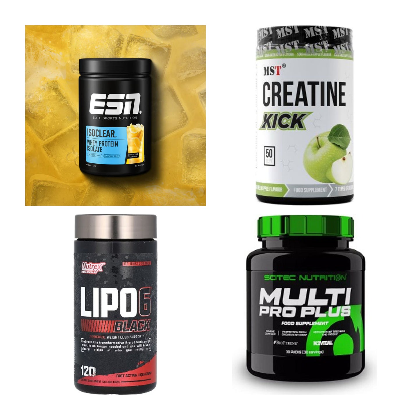 Wettkampfvorbereitung: ESN ISOCLEAR + MST Creatine + 2 weitere – alle enthaltenen Artikel