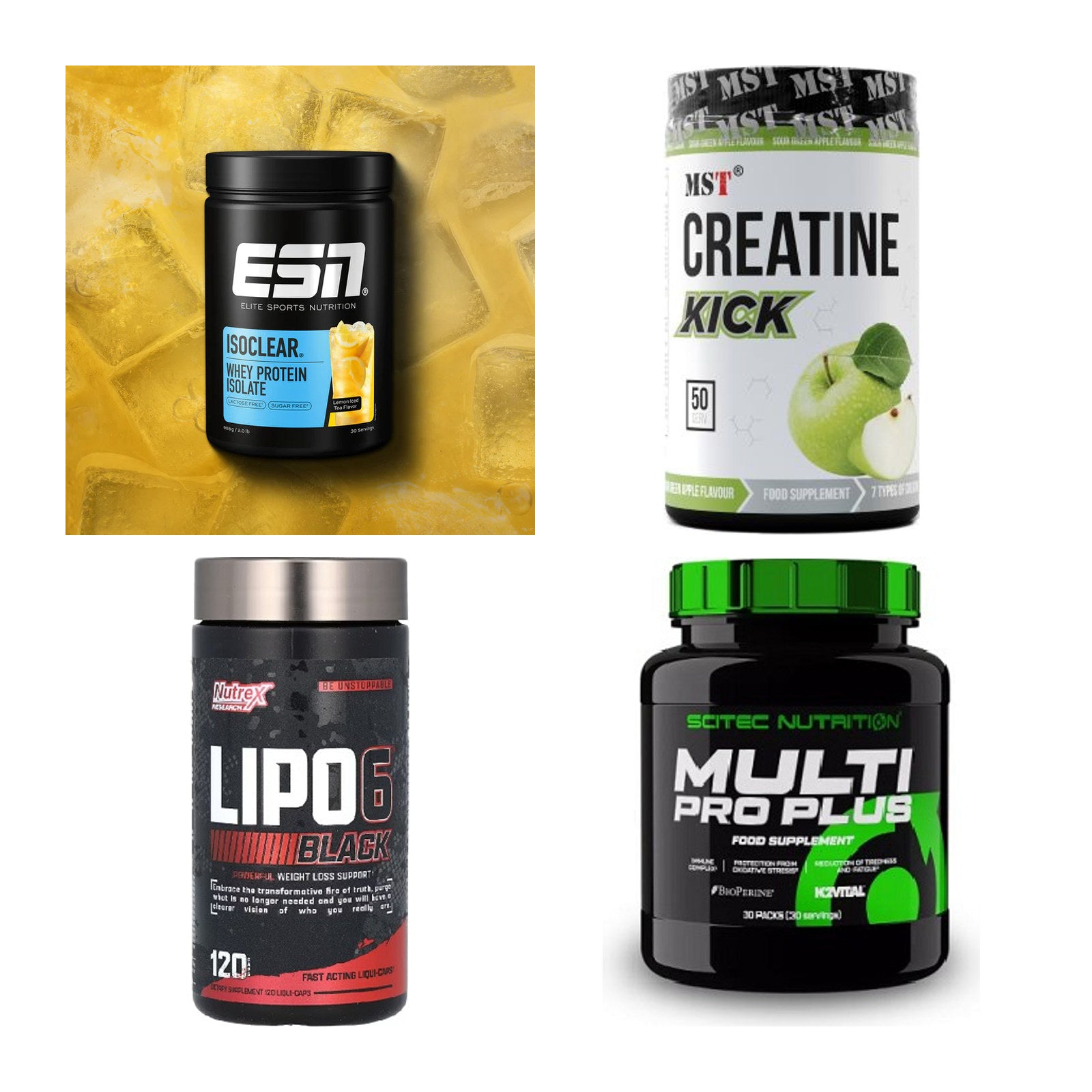 Wettkampfvorbereitung: ESN ISOCLEAR + MST Creatine + 2 weitere – alle enthaltenen Artikel