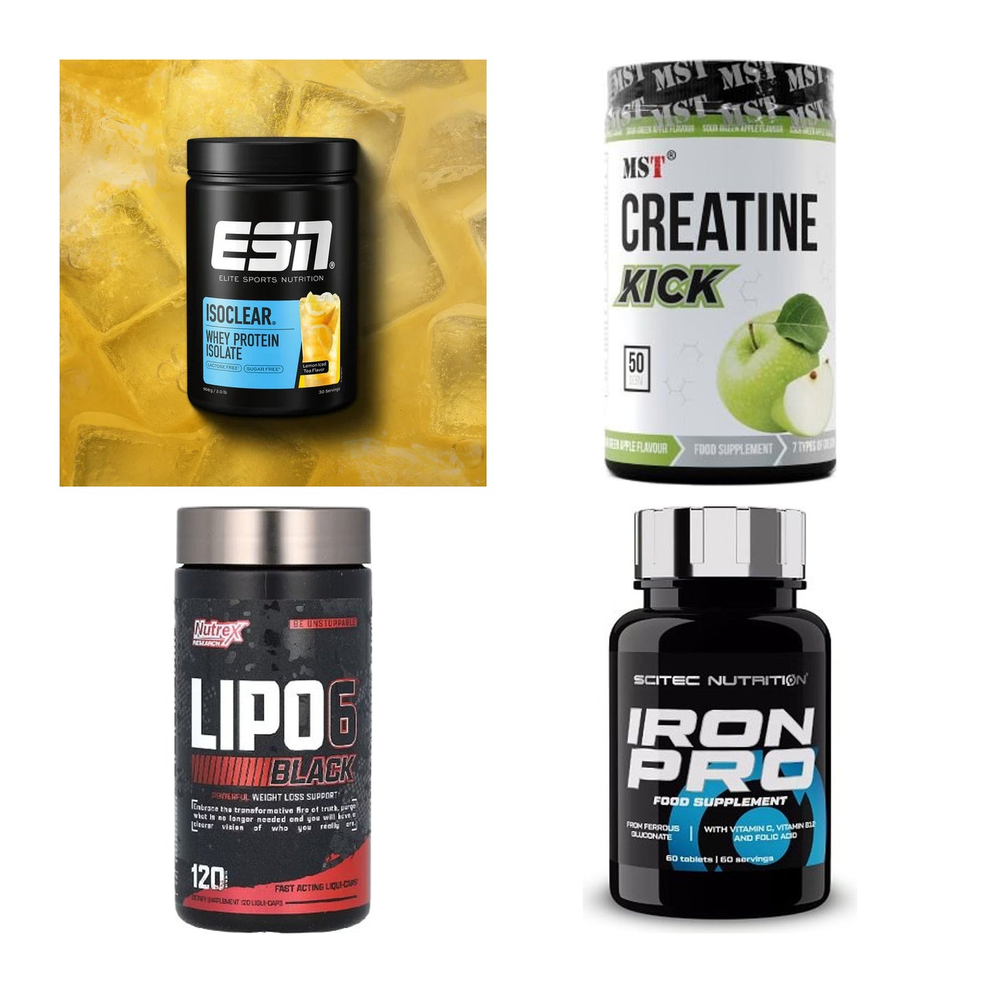 Wettkampfvorbereitung: ESN ISOCLEAR + MST Creatine + 2 weitere – alle enthaltenen Artikel