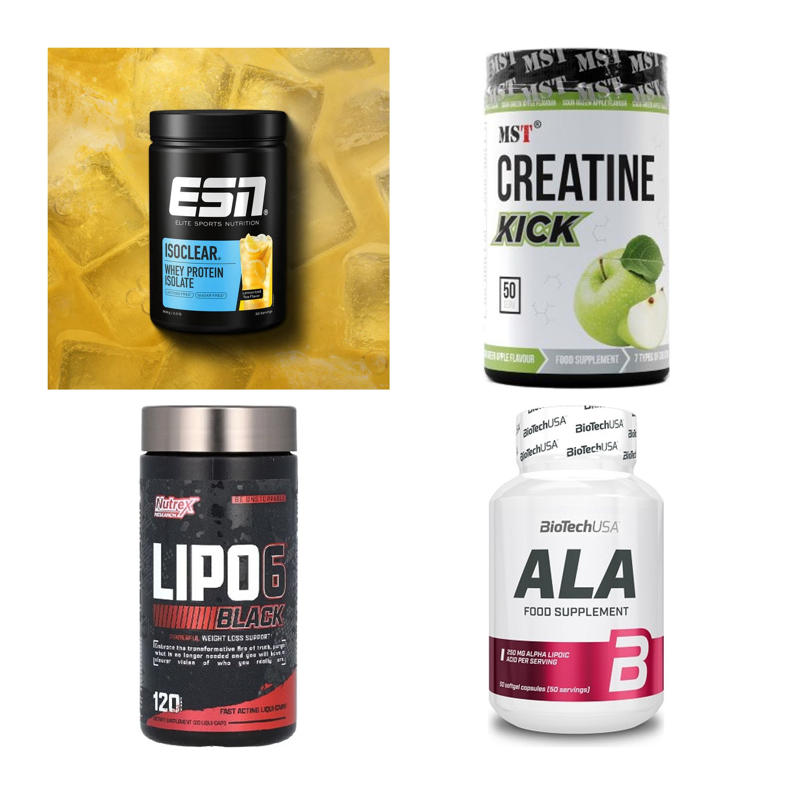 Wettkampfvorbereitung: ESN ISOCLEAR + MST Creatine + 2 weitere – alle enthaltenen Artikel