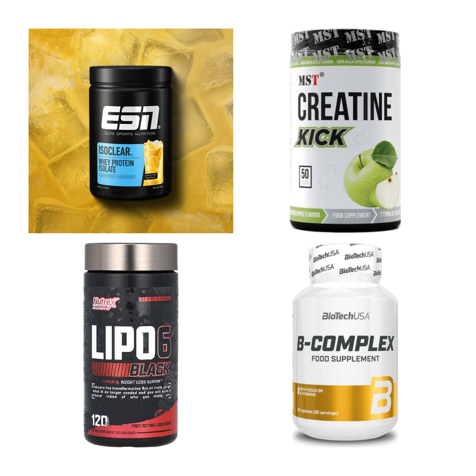 Wettkampfvorbereitung: ESN ISOCLEAR + MST Creatine + 2 weitere – alle enthaltenen Artikel