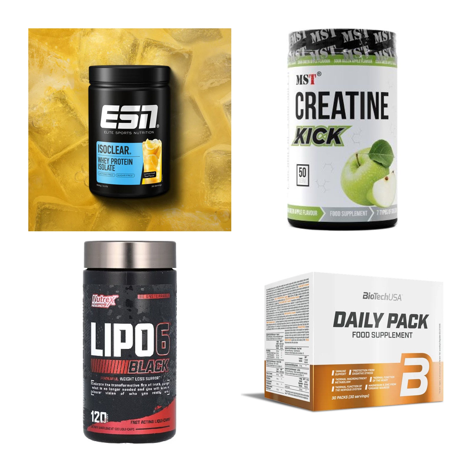 Wettkampfvorbereitung: ESN ISOCLEAR + MST Creatine + 2 weitere – alle enthaltenen Artikel