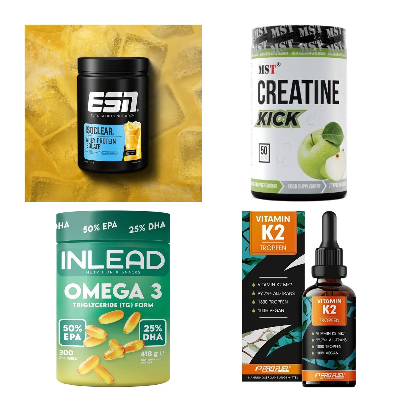Wettkampfvorbereitung: ESN ISOCLEAR + MST Creatine + 2 weitere – alle enthaltenen Artikel