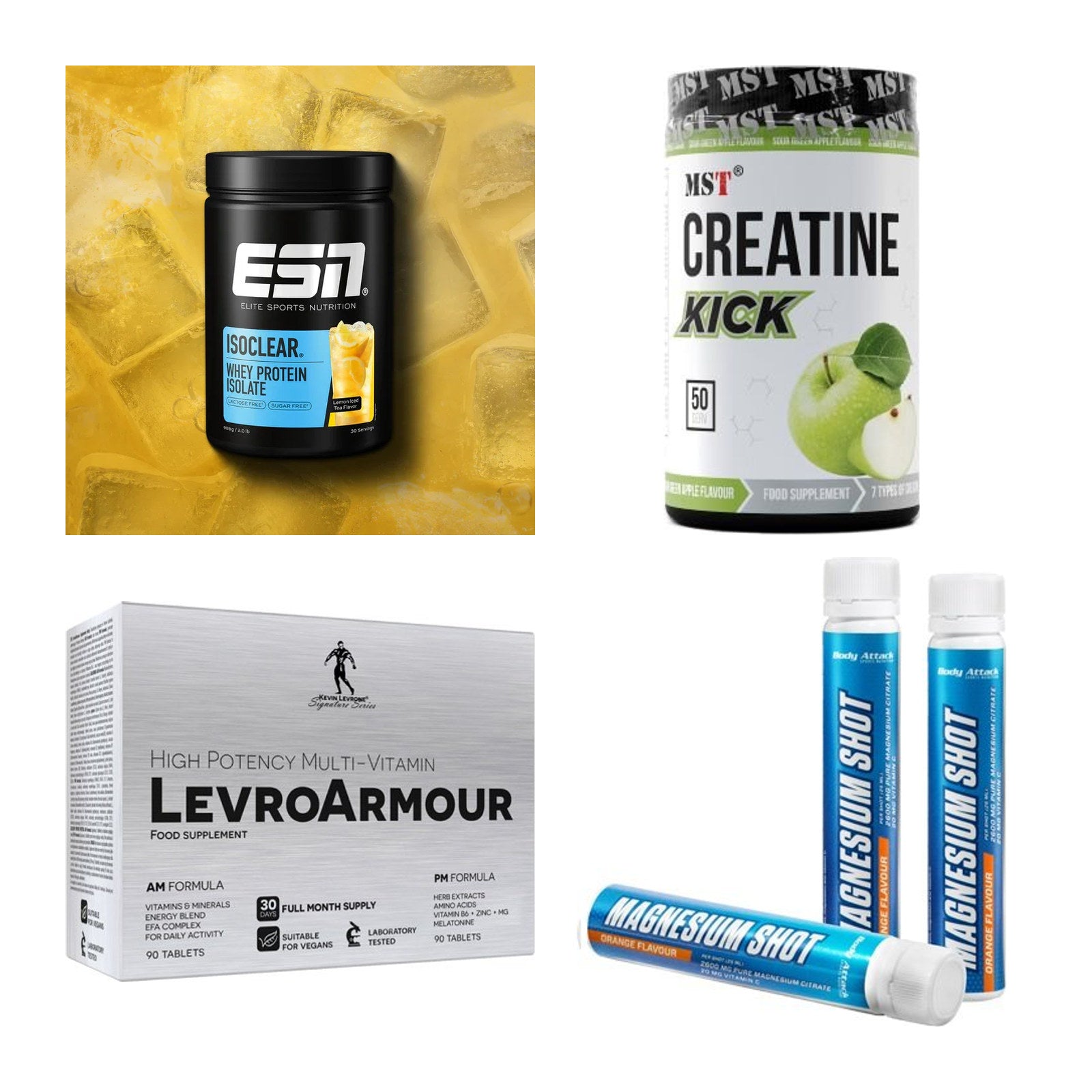 Wettkampfvorbereitung: ESN ISOCLEAR + MST Creatine + 2 weitere – alle enthaltenen Artikel