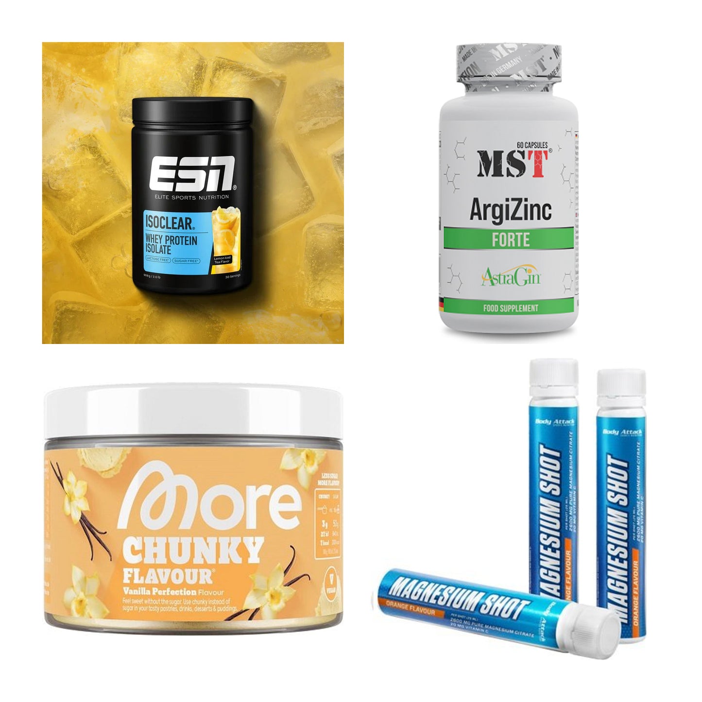 Wettkampfvorbereitung: ESN ISOCLEAR + MST ArgiZinc + 2 weitere – alle enthaltenen Artikel