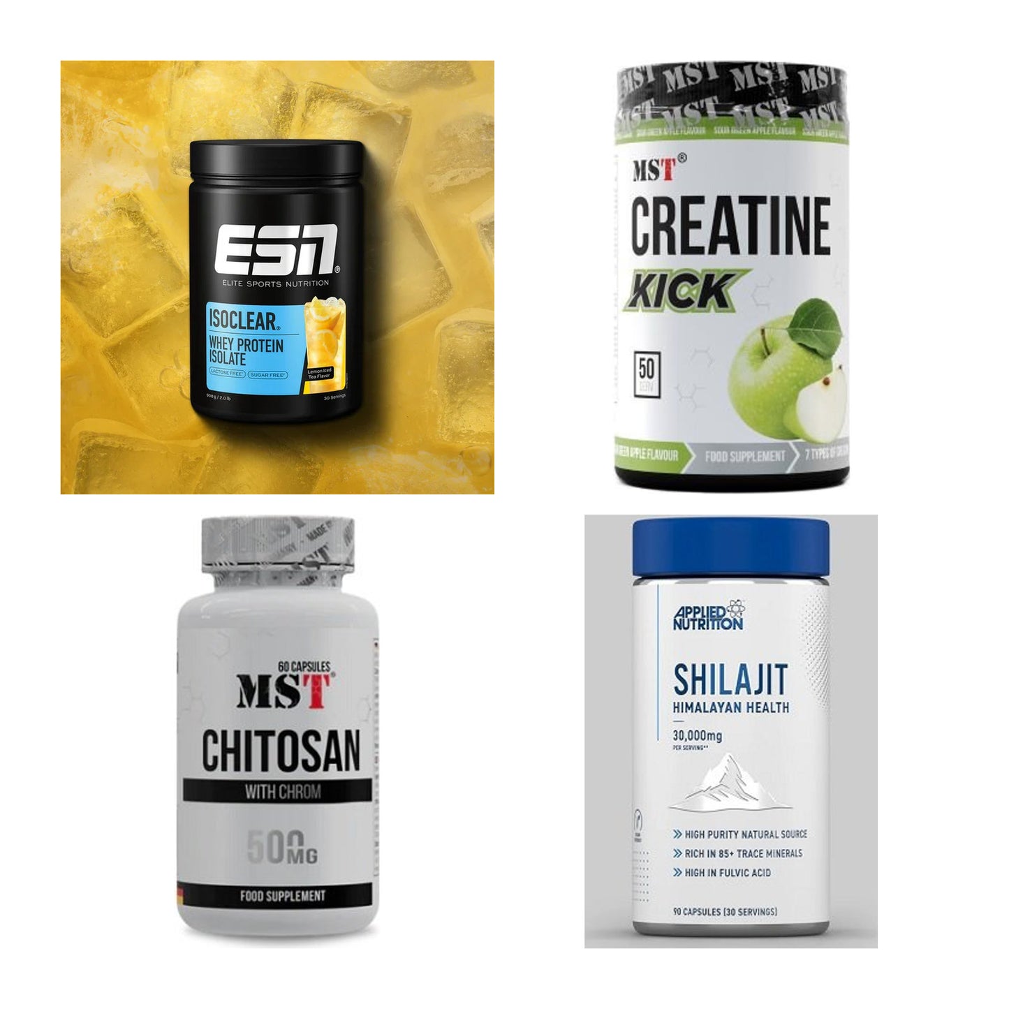 Wettkampfvorbereitung: ESN ISOCLEAR + MST Creatine + 2 weitere – alle enthaltenen Artikel