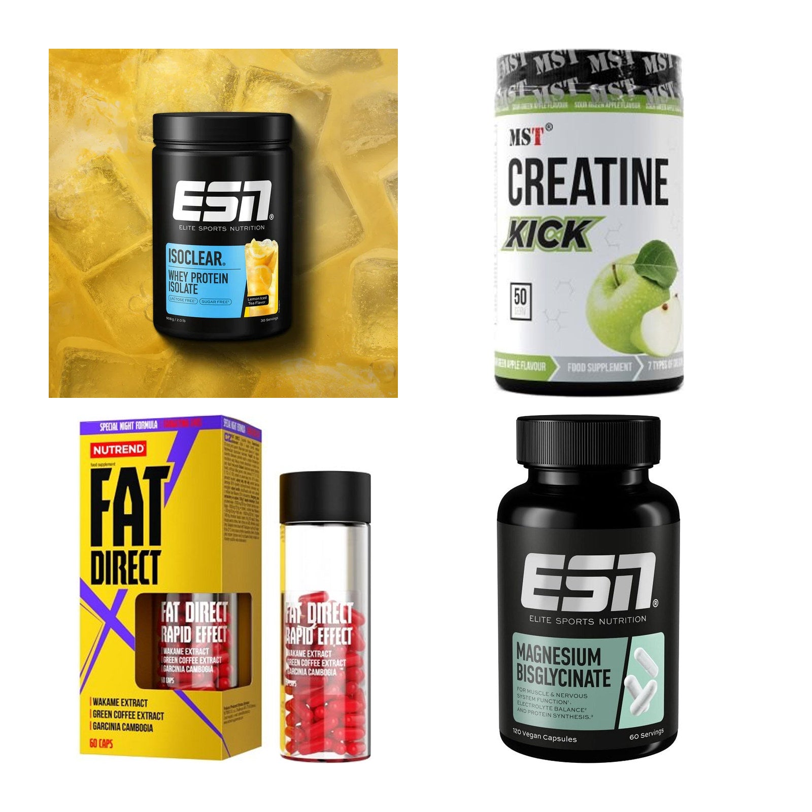 Wettkampfvorbereitung: ESN ISOCLEAR + MST Creatine + 2 weitere – alle enthaltenen Artikel