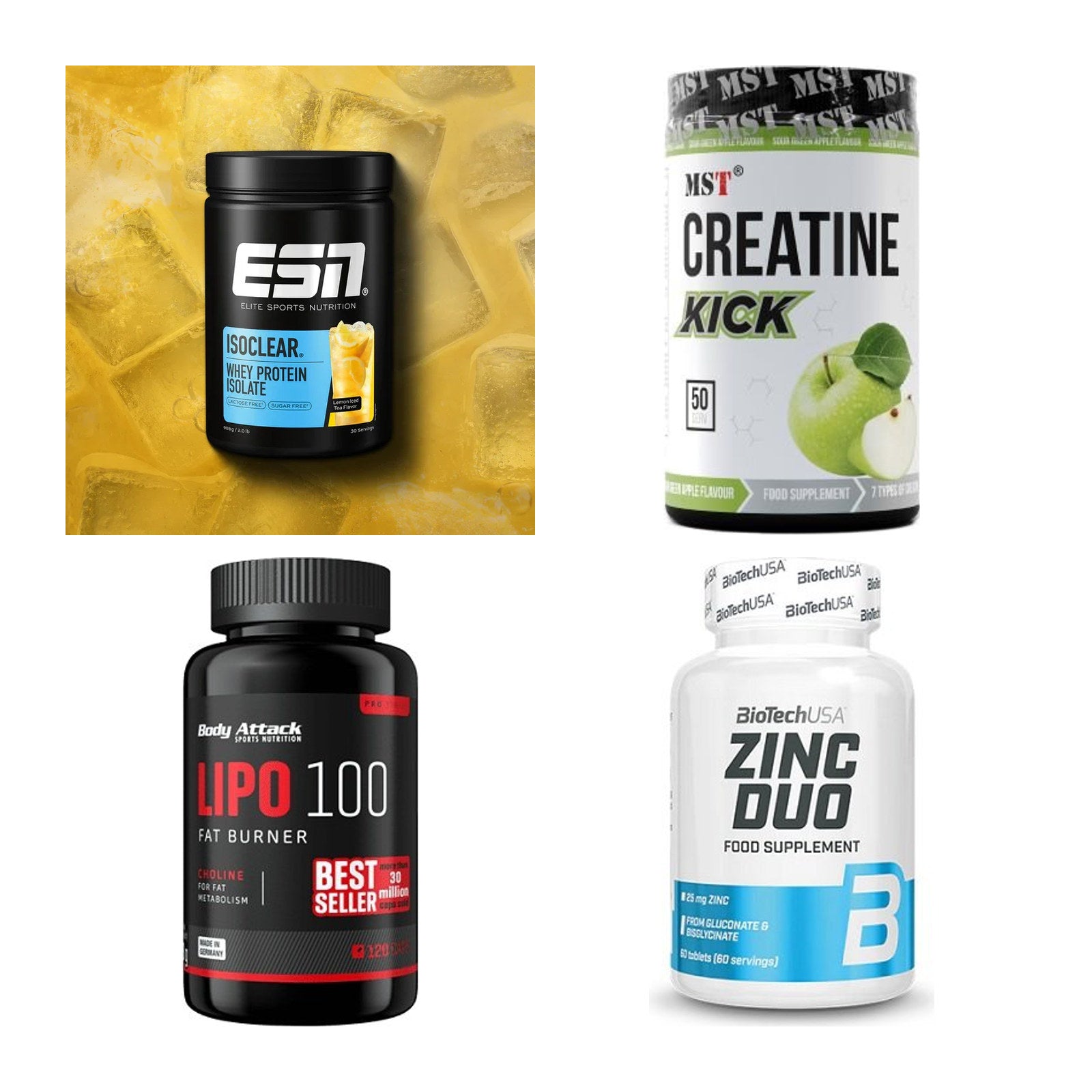 Wettkampfvorbereitung: ESN ISOCLEAR + MST Creatine + 2 weitere – alle enthaltenen Artikel