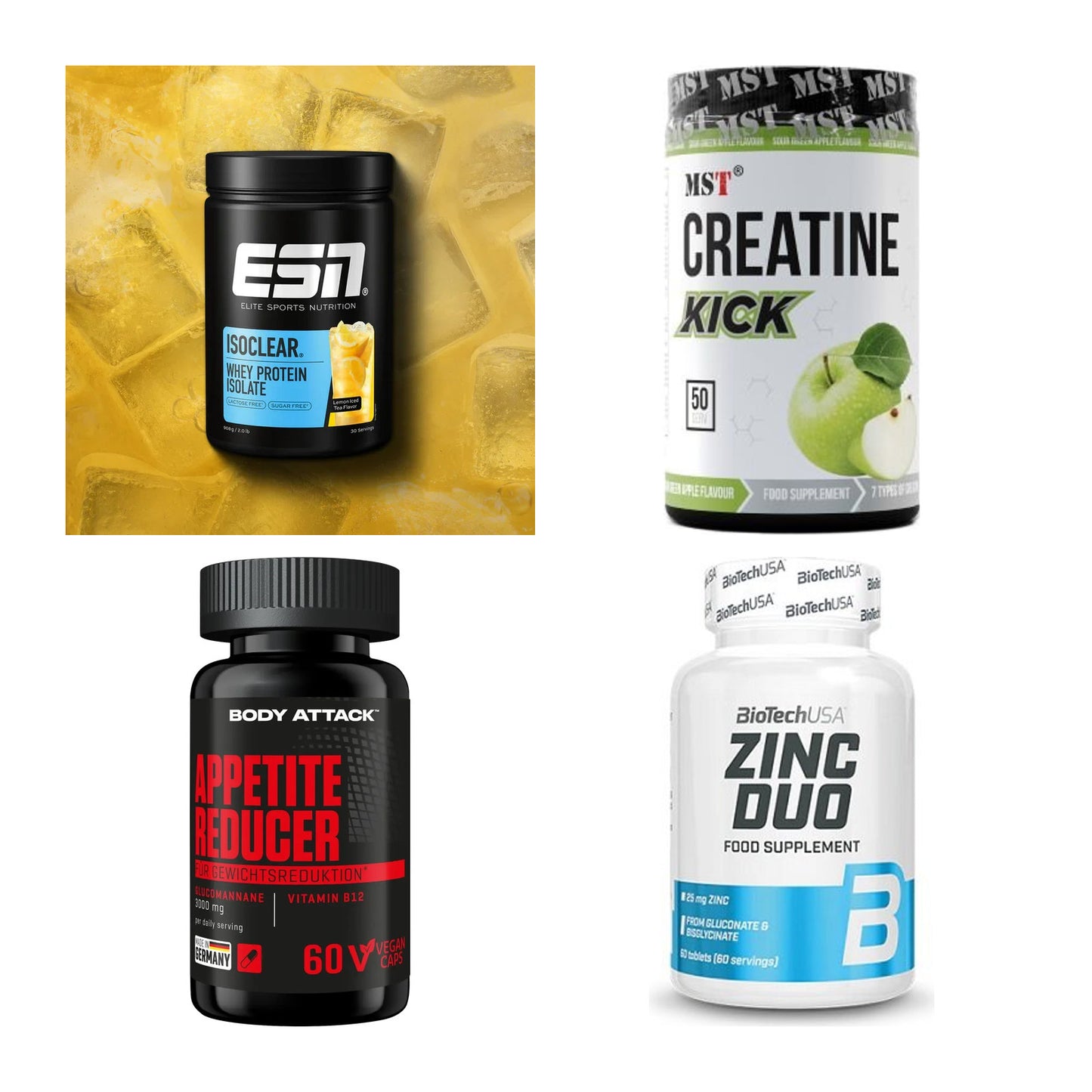 Wettkampfvorbereitung: ESN ISOCLEAR + MST Creatine + 2 weitere – alle enthaltenen Artikel