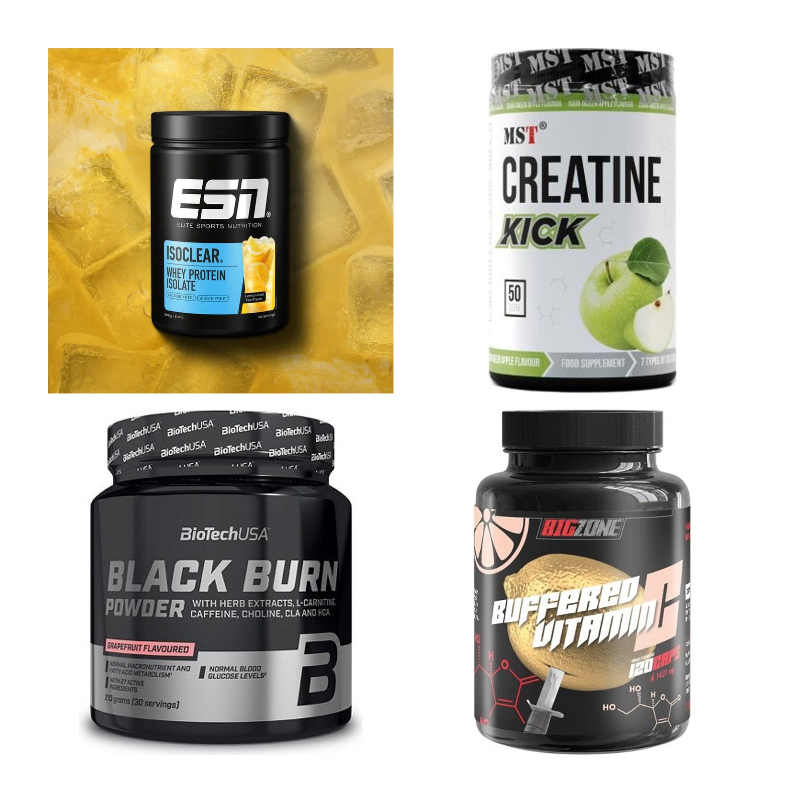 Wettkampfvorbereitung: ESN ISOCLEAR + MST Creatine + 2 weitere – alle enthaltenen Artikel