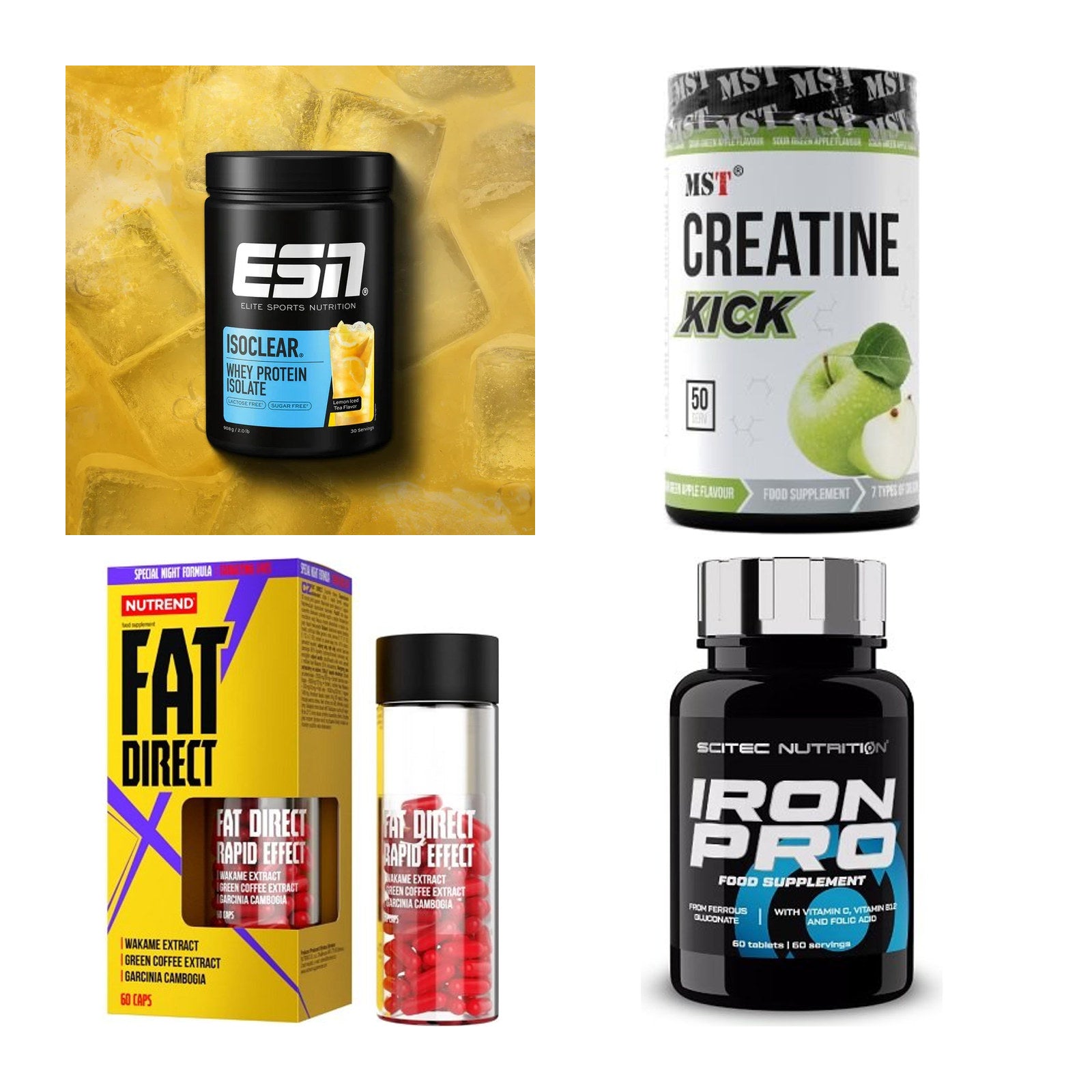 Wettkampfvorbereitung: ESN ISOCLEAR + MST Creatine + 2 weitere – alle enthaltenen Artikel