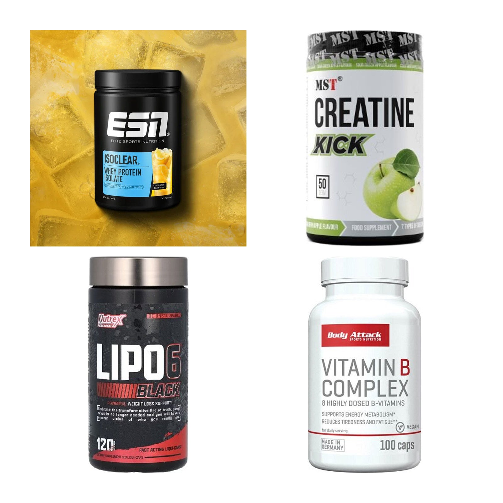 Wettkampfvorbereitung: ESN ISOCLEAR + MST Creatine + 2 weitere – alle enthaltenen Artikel