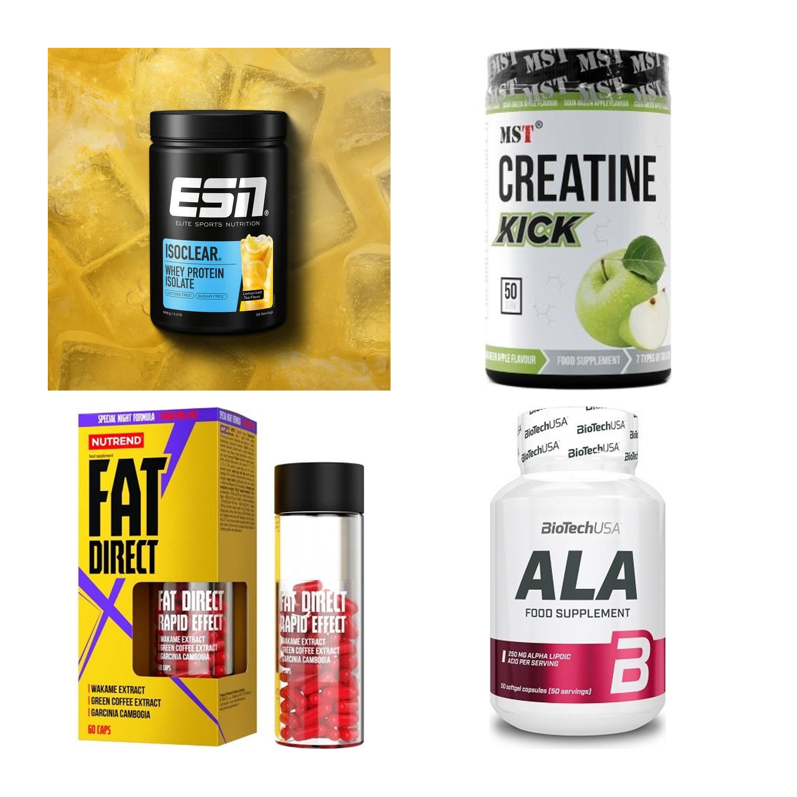 Wettkampfvorbereitung: ESN ISOCLEAR + MST Creatine + 2 weitere – alle enthaltenen Artikel