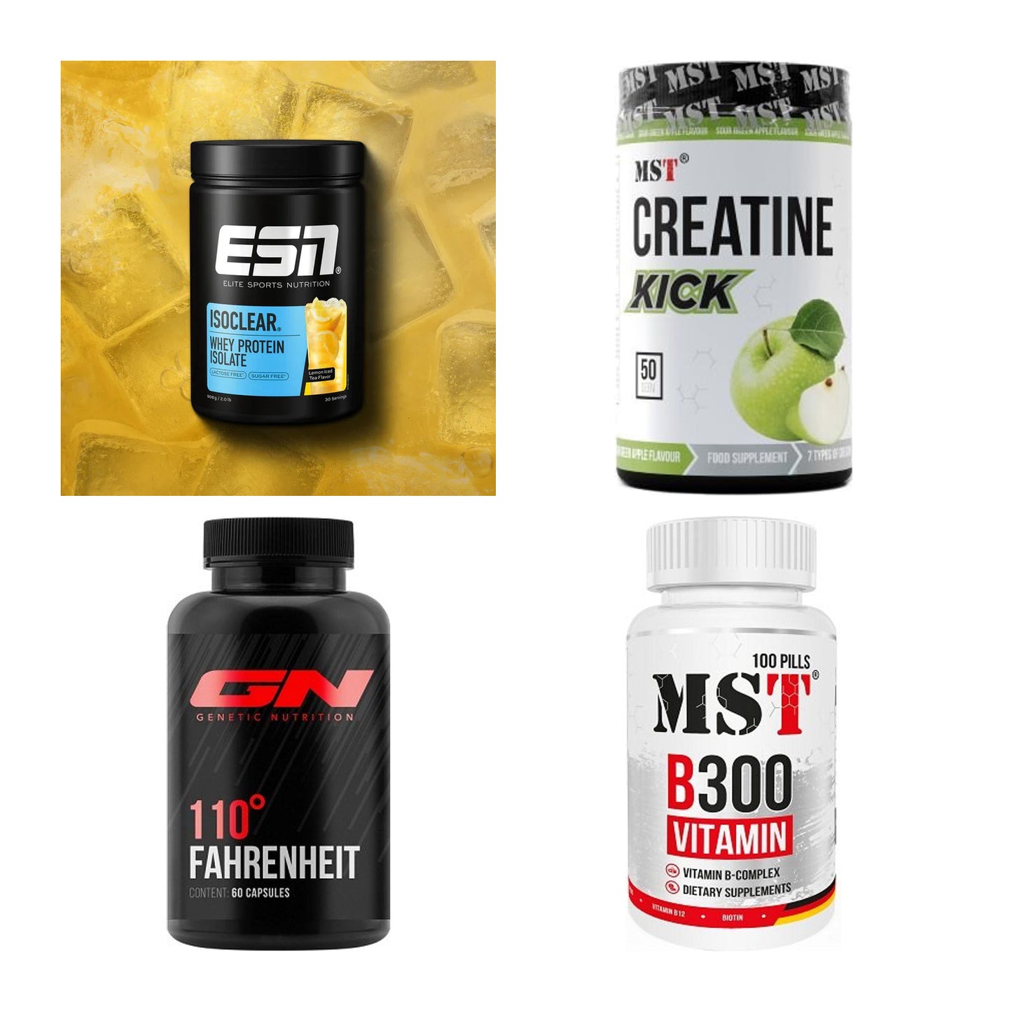 Wettkampfvorbereitung: ESN ISOCLEAR + MST Creatine + 2 weitere – alle enthaltenen Artikel