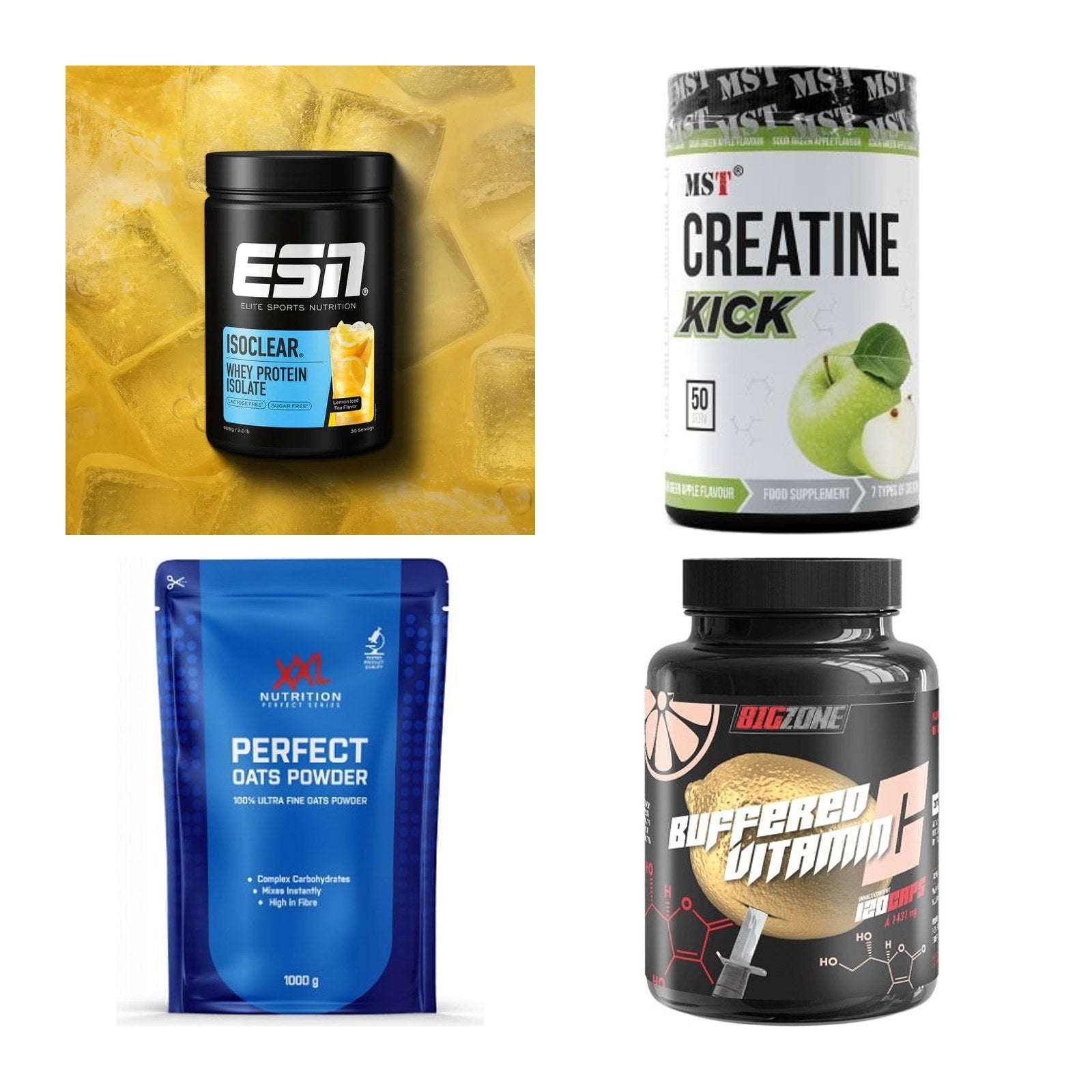 Wettkampfvorbereitung: ESN ISOCLEAR + MST Creatine + 2 weitere – alle enthaltenen Artikel