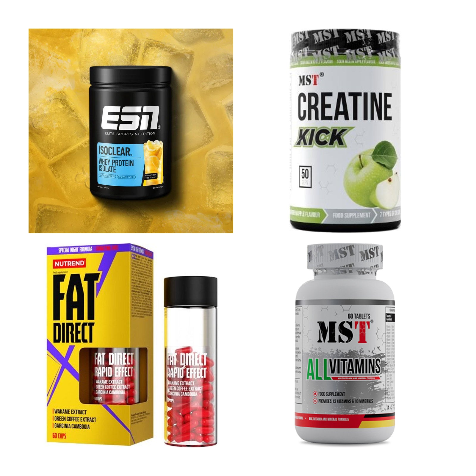Wettkampfvorbereitung: ESN ISOCLEAR + MST Creatine + 2 weitere – alle enthaltenen Artikel