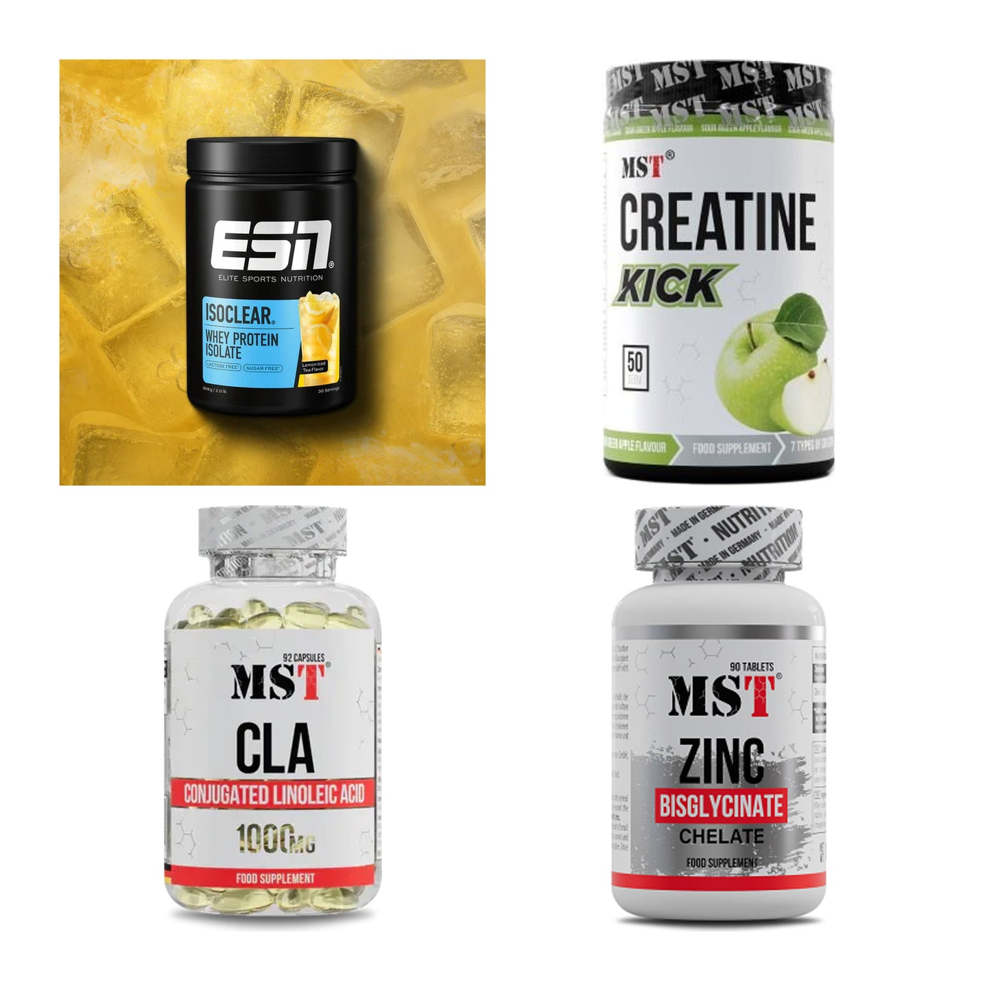 Wettkampfvorbereitung: ESN ISOCLEAR + MST Creatine + 2 weitere – alle enthaltenen Artikel