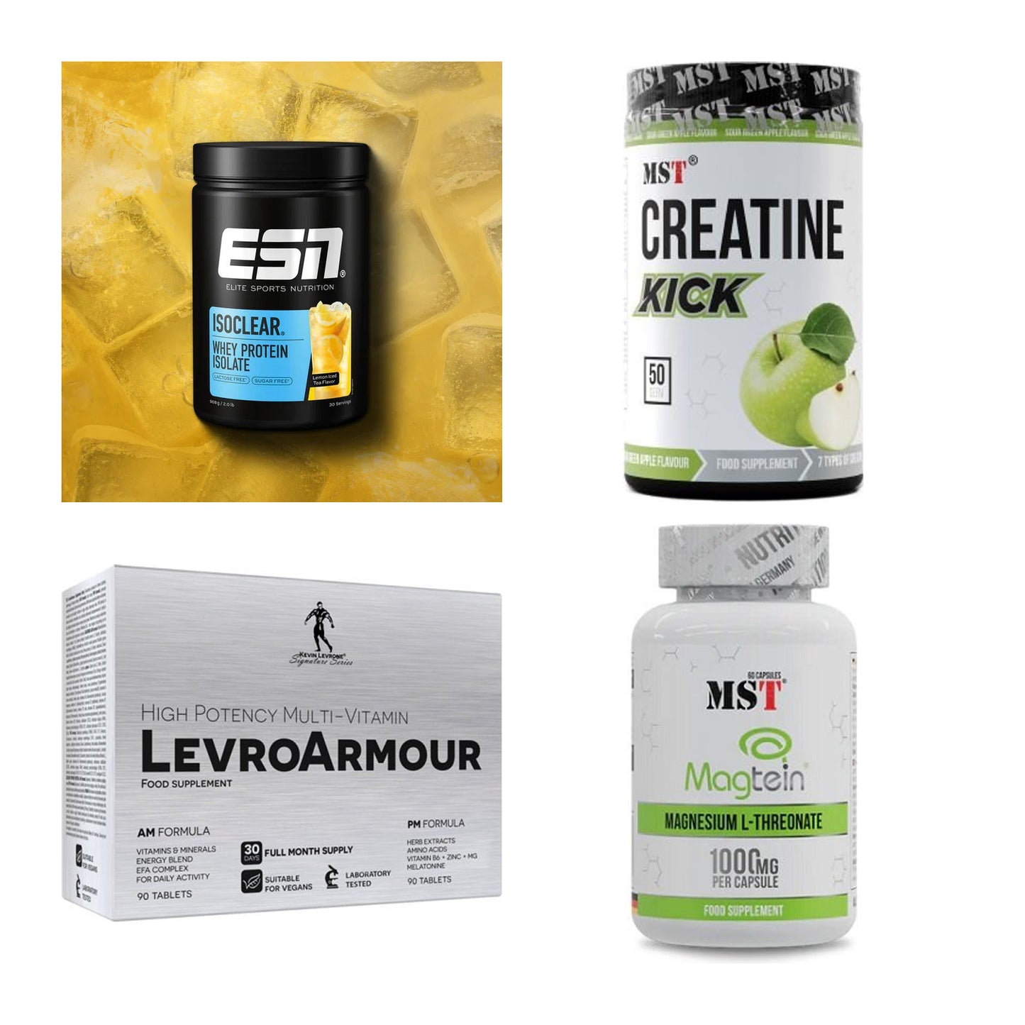 Wettkampfvorbereitung: ESN ISOCLEAR + MST Creatine + 2 weitere – alle enthaltenen Artikel
