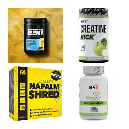Wettkampfvorbereitung: ESN ISOCLEAR + MST Creatine + 2 weitere – alle enthaltenen Artikel