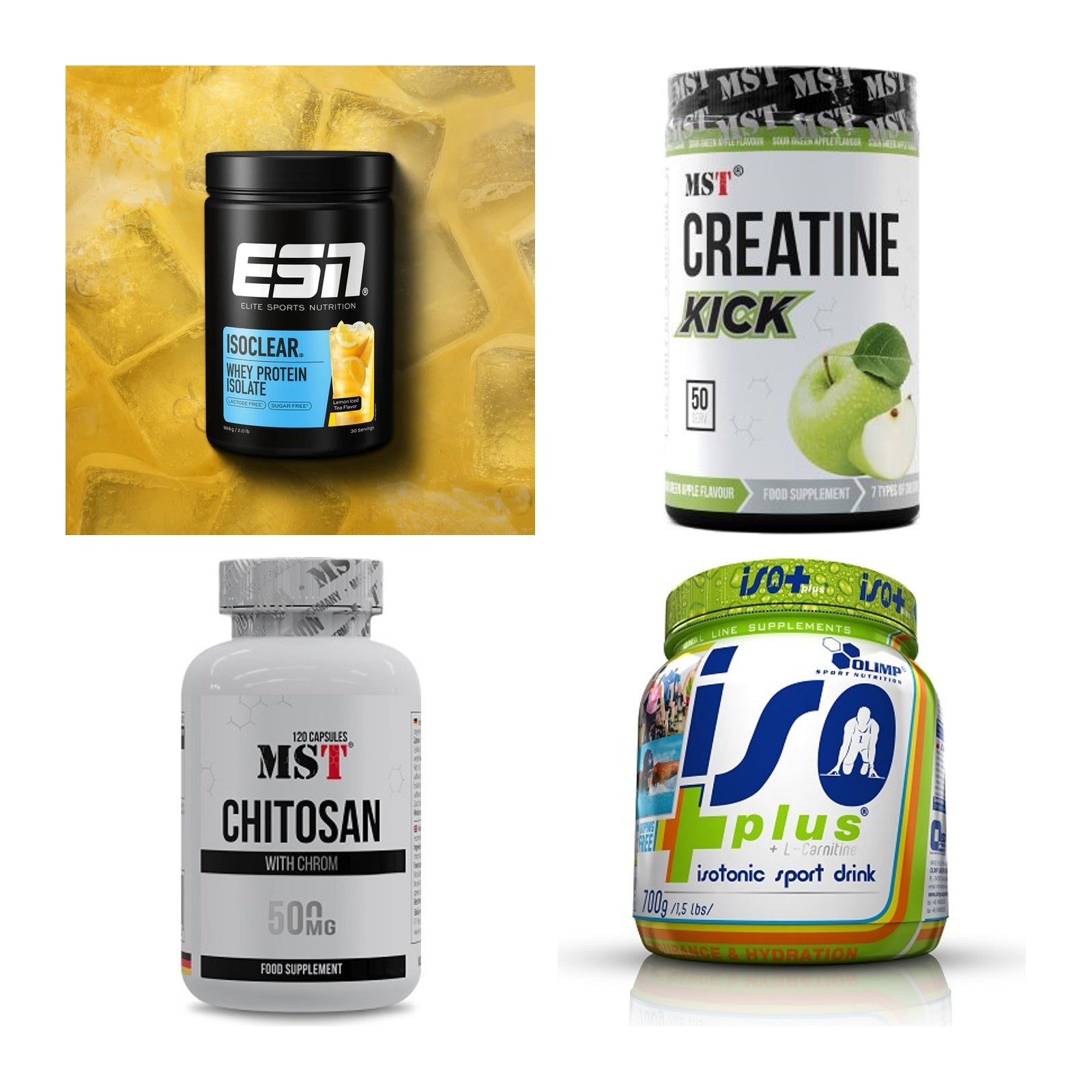 Wettkampfvorbereitung: ESN ISOCLEAR + MST Creatine + 2 weitere – alle enthaltenen Artikel