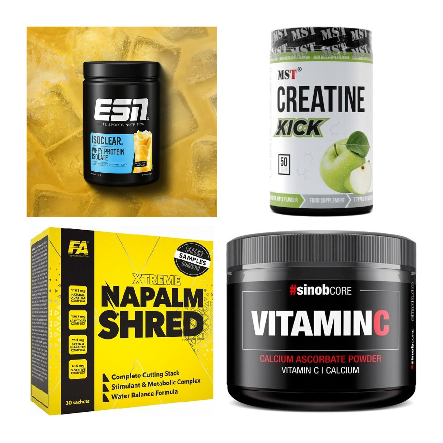 Wettkampfvorbereitung: ESN ISOCLEAR + MST Creatine + 2 weitere – alle enthaltenen Artikel