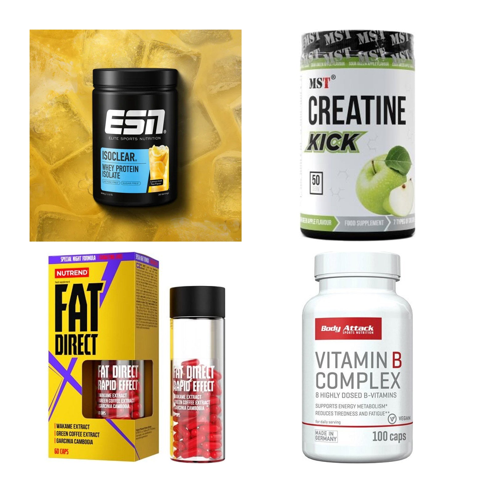 Wettkampfvorbereitung: ESN ISOCLEAR + MST Creatine + 2 weitere – alle enthaltenen Artikel