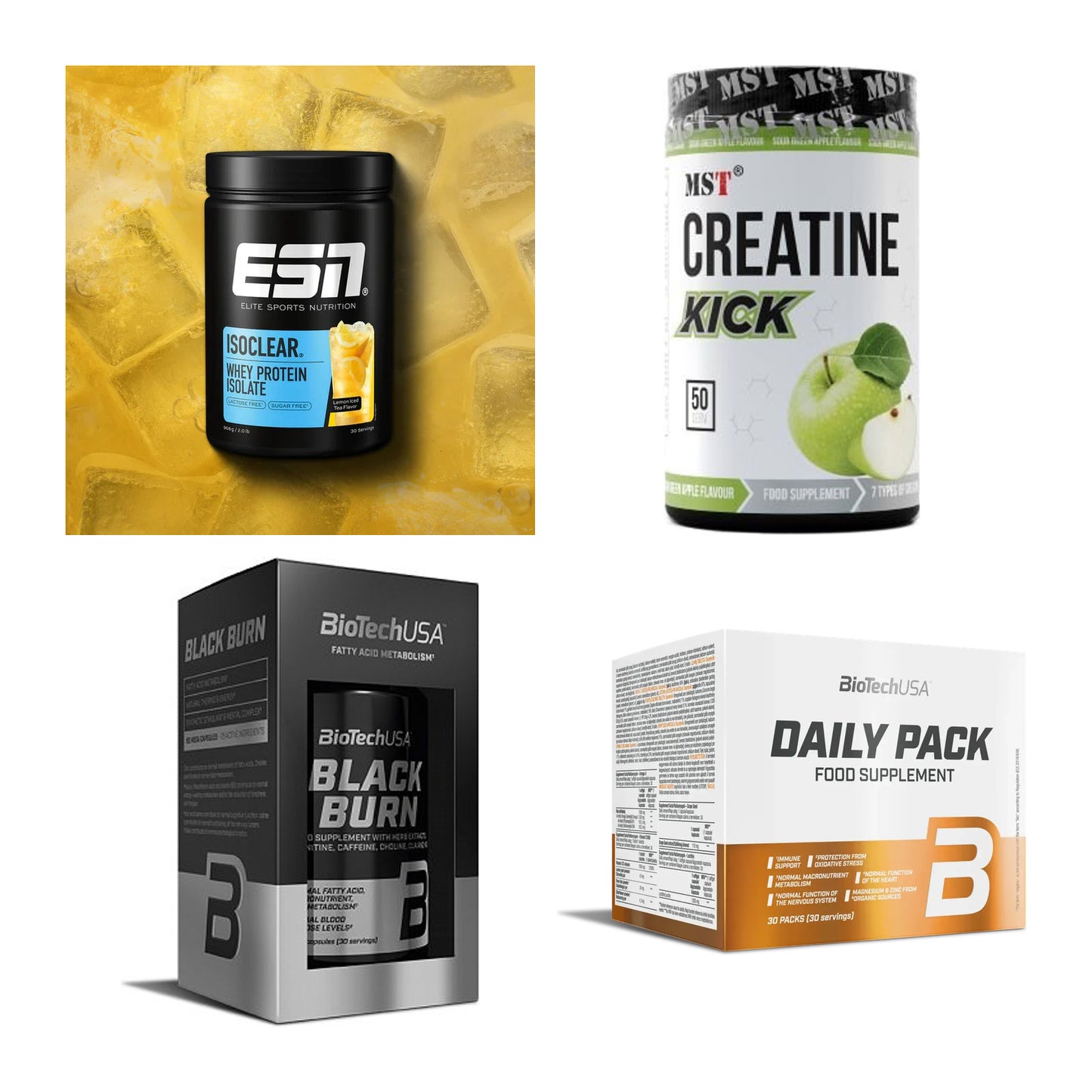 Wettkampfvorbereitung: ESN ISOCLEAR + MST Creatine + 2 weitere – alle enthaltenen Artikel