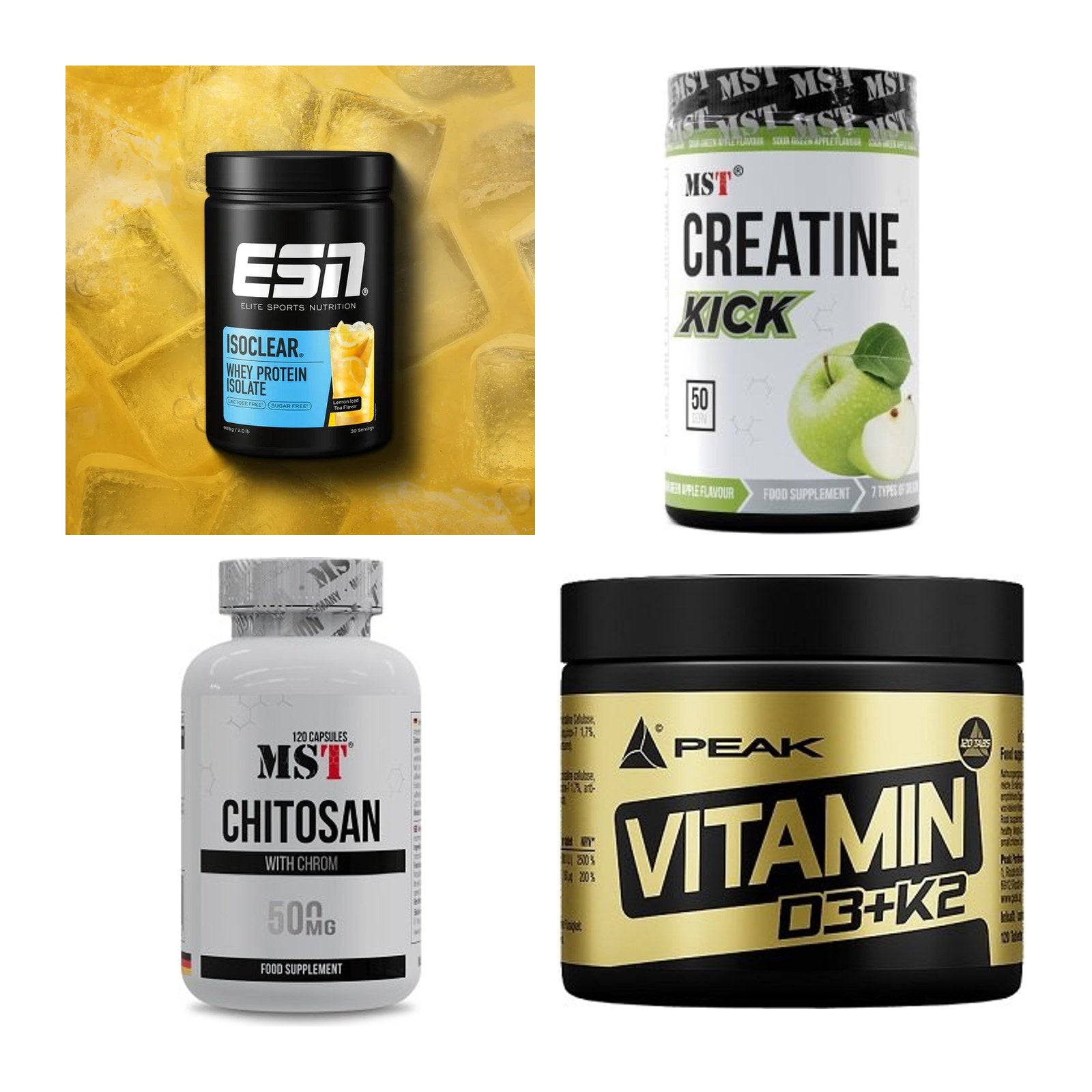 Wettkampfvorbereitung: ESN ISOCLEAR + MST Creatine + 2 weitere – alle enthaltenen Artikel