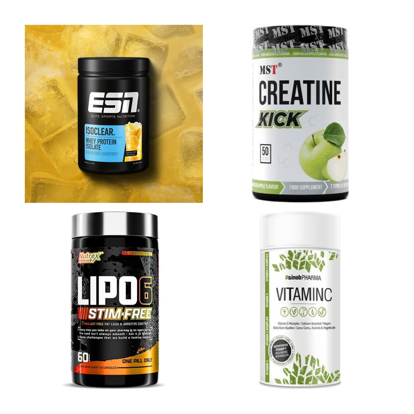 Wettkampfvorbereitung: ESN ISOCLEAR + MST Creatine + 2 weitere – alle enthaltenen Artikel