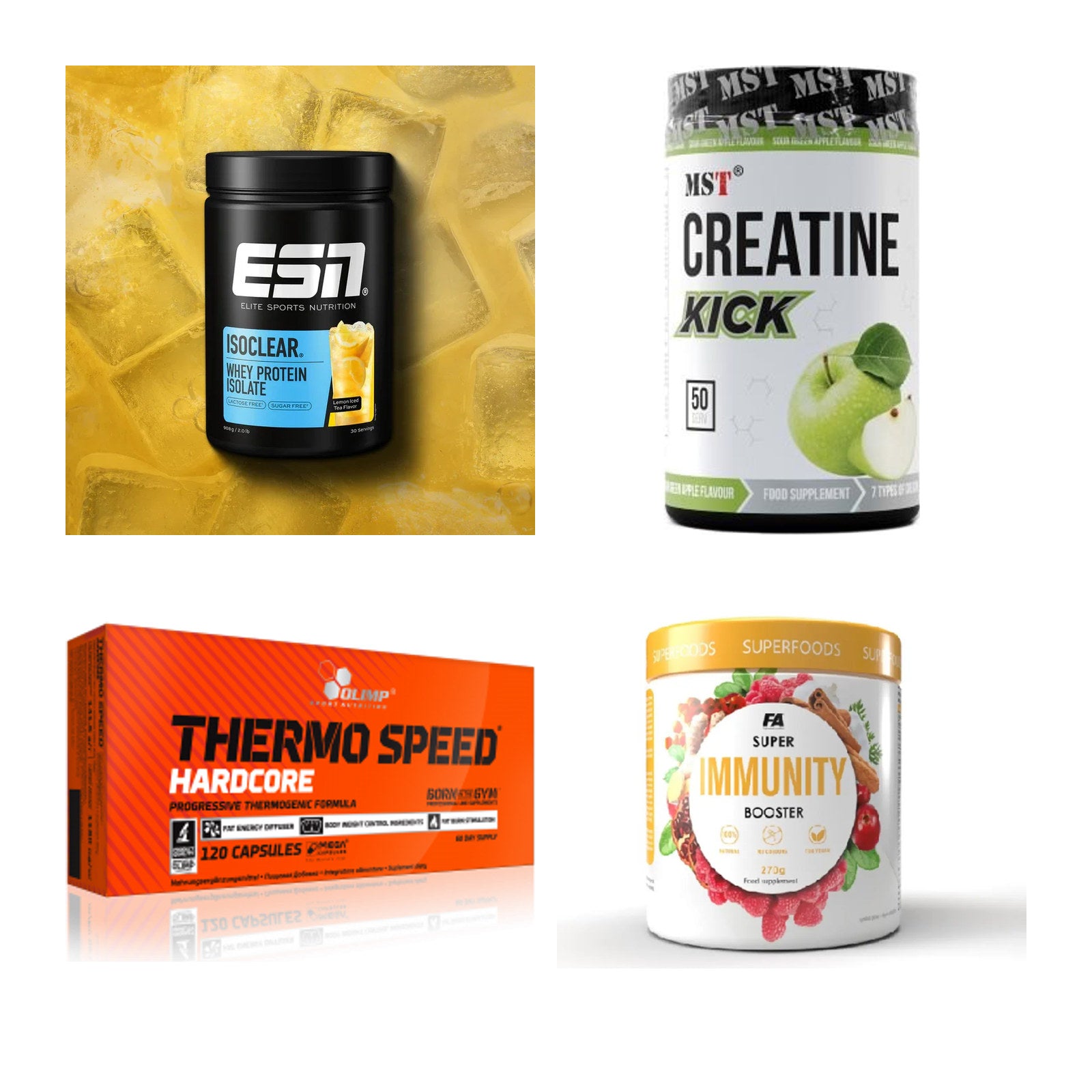 Wettkampfvorbereitung: ESN ISOCLEAR + MST Creatine + 2 weitere – alle enthaltenen Artikel