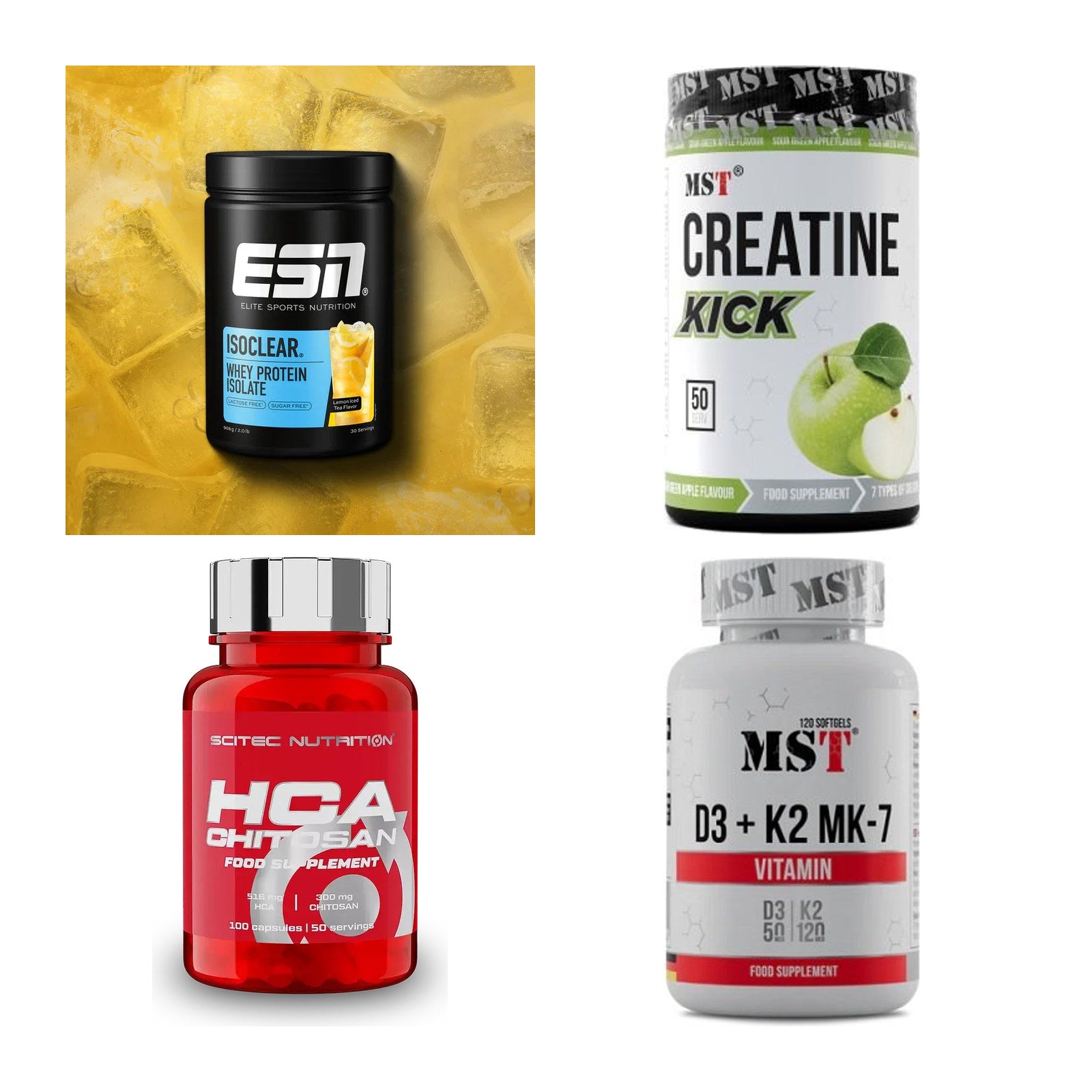 Wettkampfvorbereitung: ESN ISOCLEAR + MST Creatine + 2 weitere – alle enthaltenen Artikel