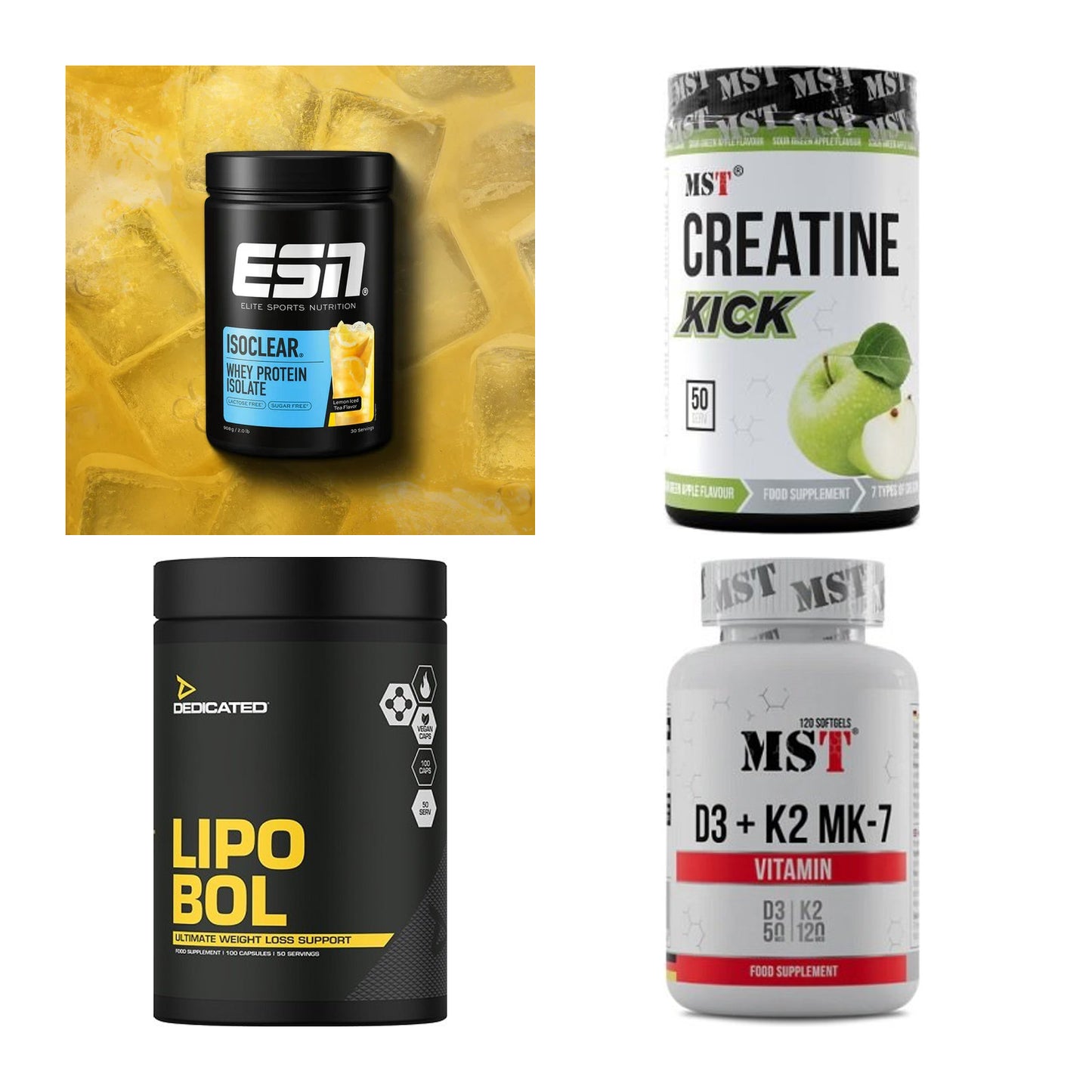 Wettkampfvorbereitung: ESN ISOCLEAR + MST Creatine + 2 weitere – alle enthaltenen Artikel
