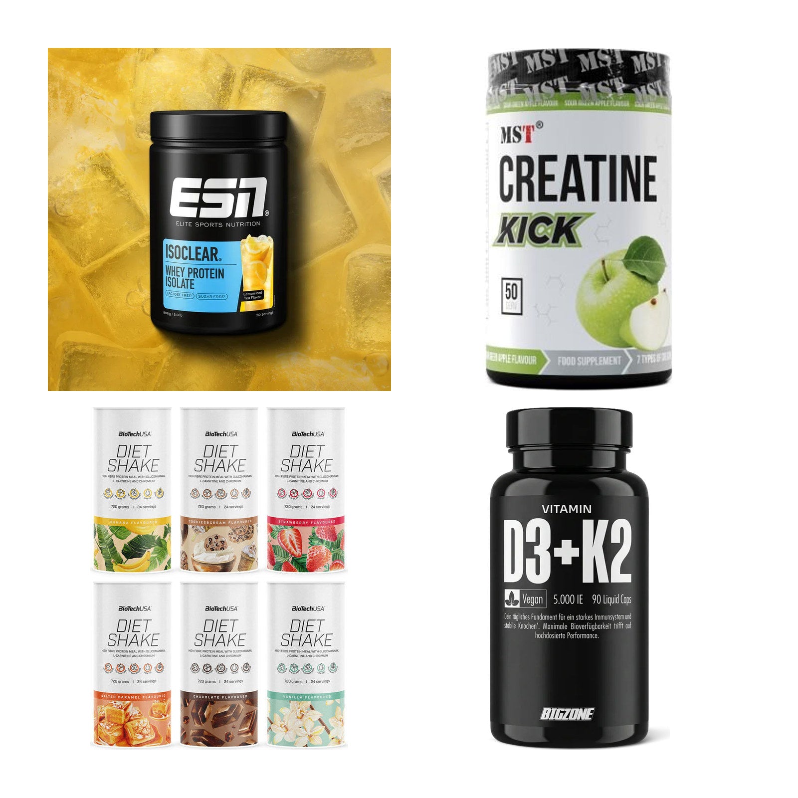 Wettkampfvorbereitung: ESN ISOCLEAR + MST Creatine + 2 weitere – alle enthaltenen Artikel