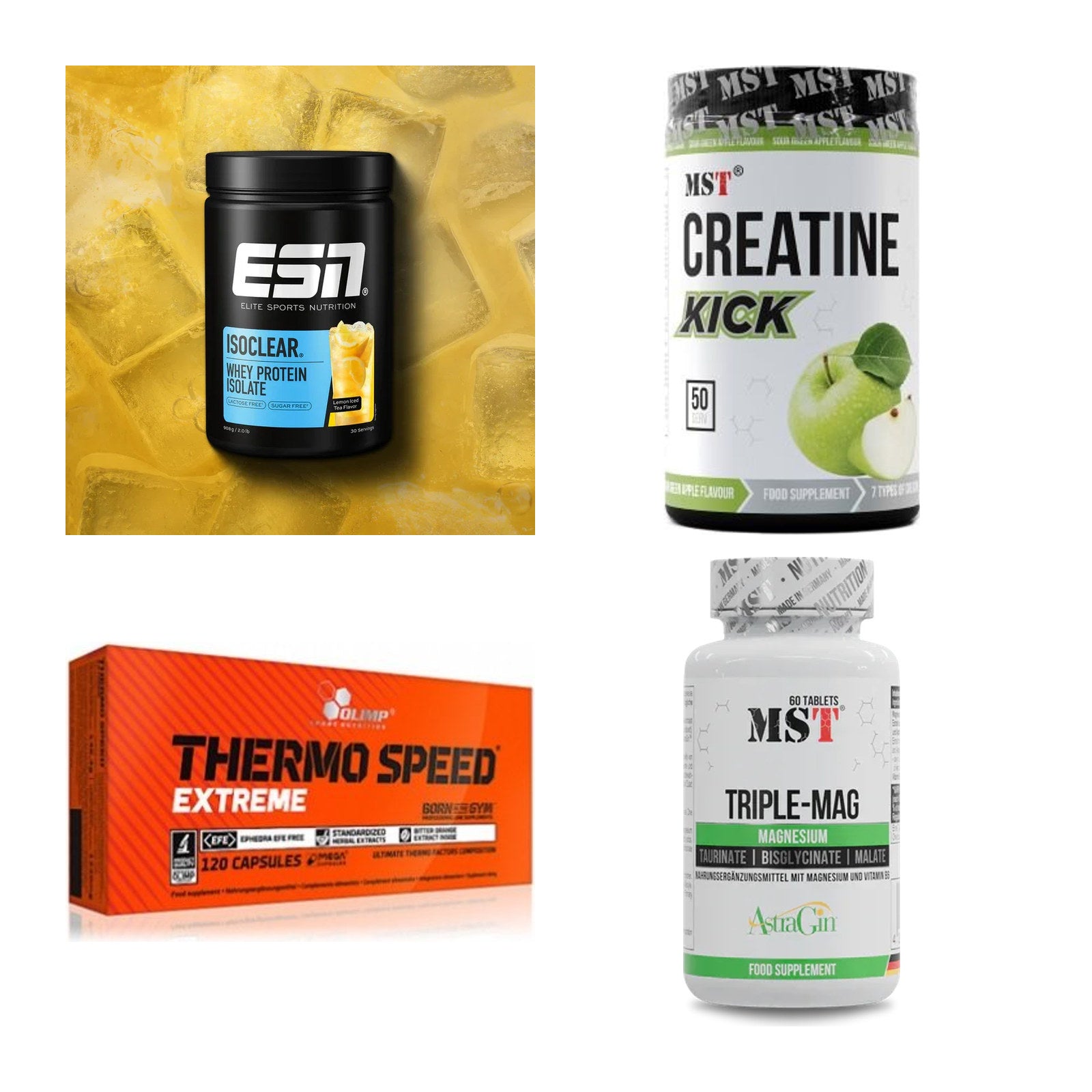 Wettkampfvorbereitung: ESN ISOCLEAR + MST Creatine + 2 weitere – alle enthaltenen Artikel