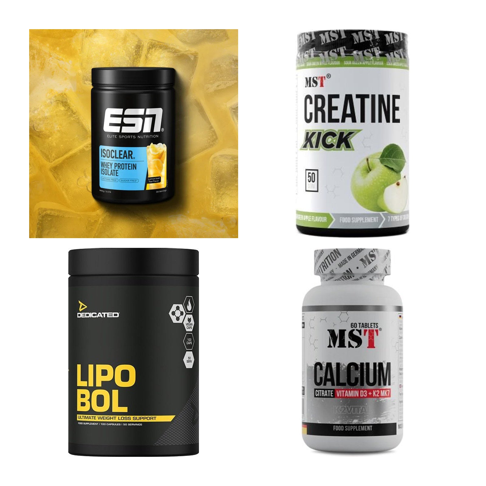 Wettkampfvorbereitung: ESN ISOCLEAR + MST Creatine + 2 weitere – alle enthaltenen Artikel