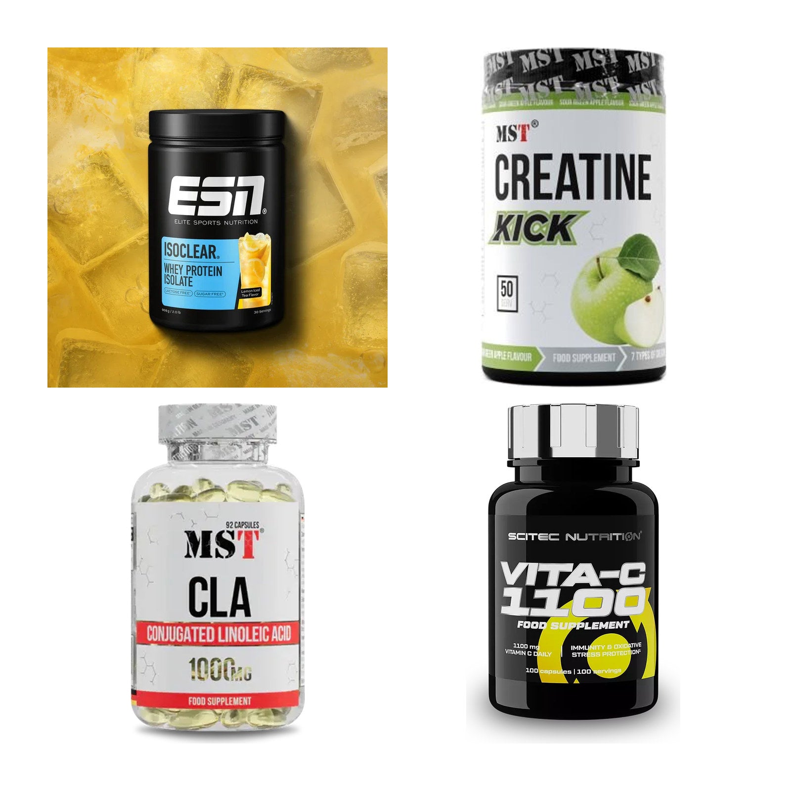 Wettkampfvorbereitung: ESN ISOCLEAR + MST Creatine + 2 weitere – alle enthaltenen Artikel