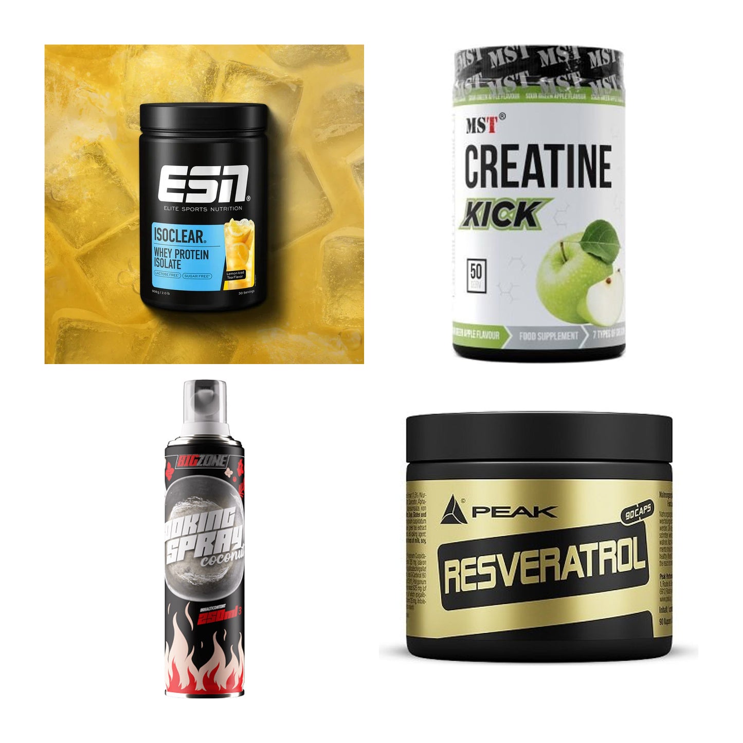 Wettkampfvorbereitung: ESN ISOCLEAR + MST Creatine + 2 weitere – alle enthaltenen Artikel