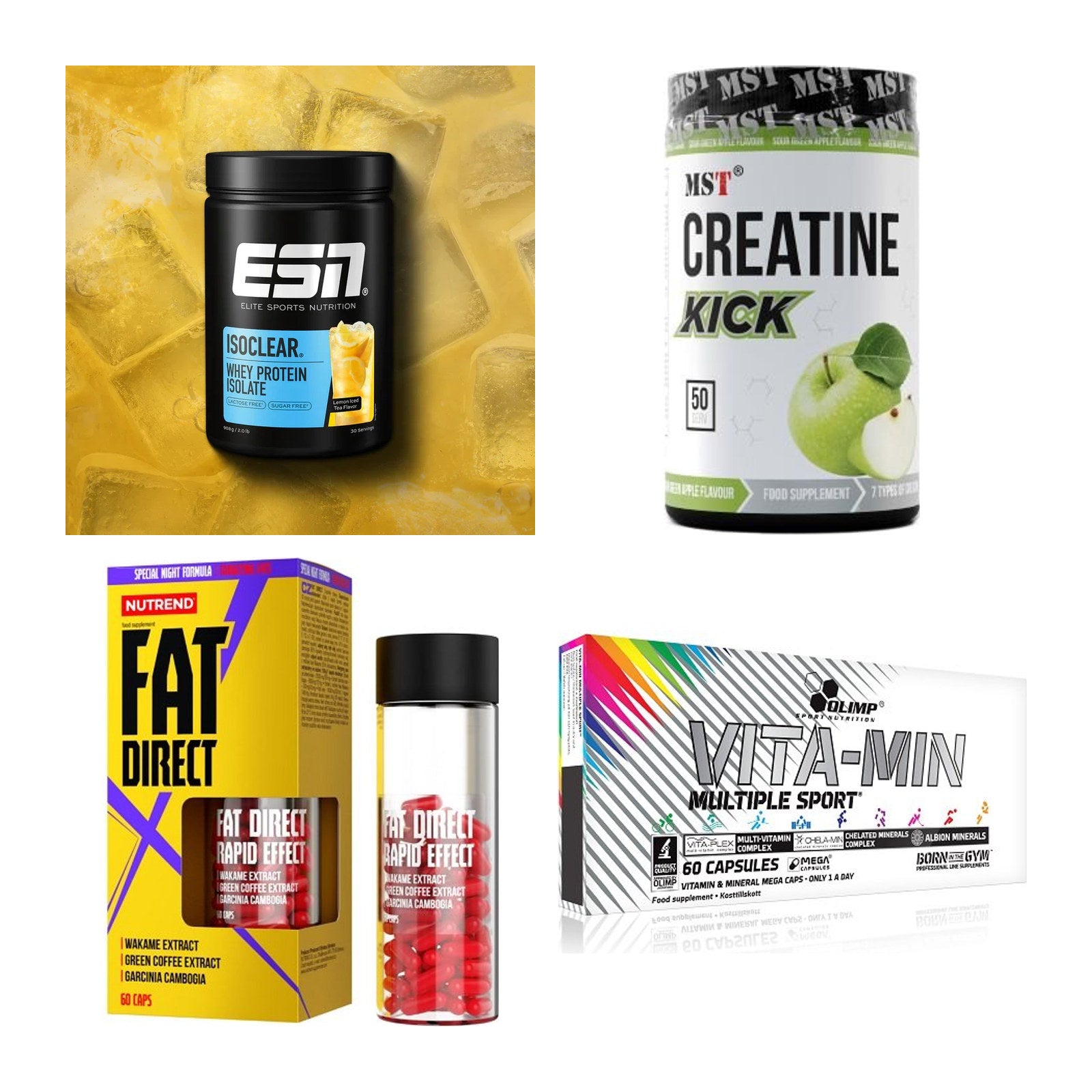 Wettkampfvorbereitung: ESN ISOCLEAR + MST Creatine + 2 weitere – alle enthaltenen Artikel