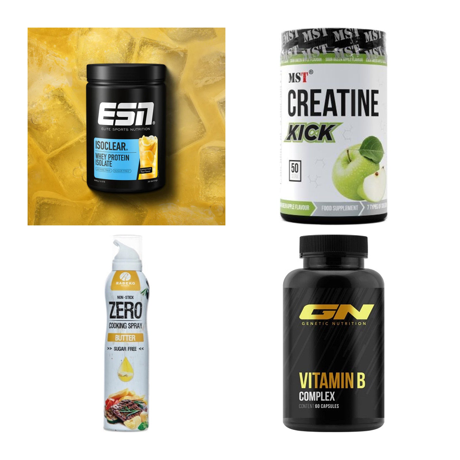 Wettkampfvorbereitung: ESN ISOCLEAR + MST Creatine + 2 weitere – alle enthaltenen Artikel