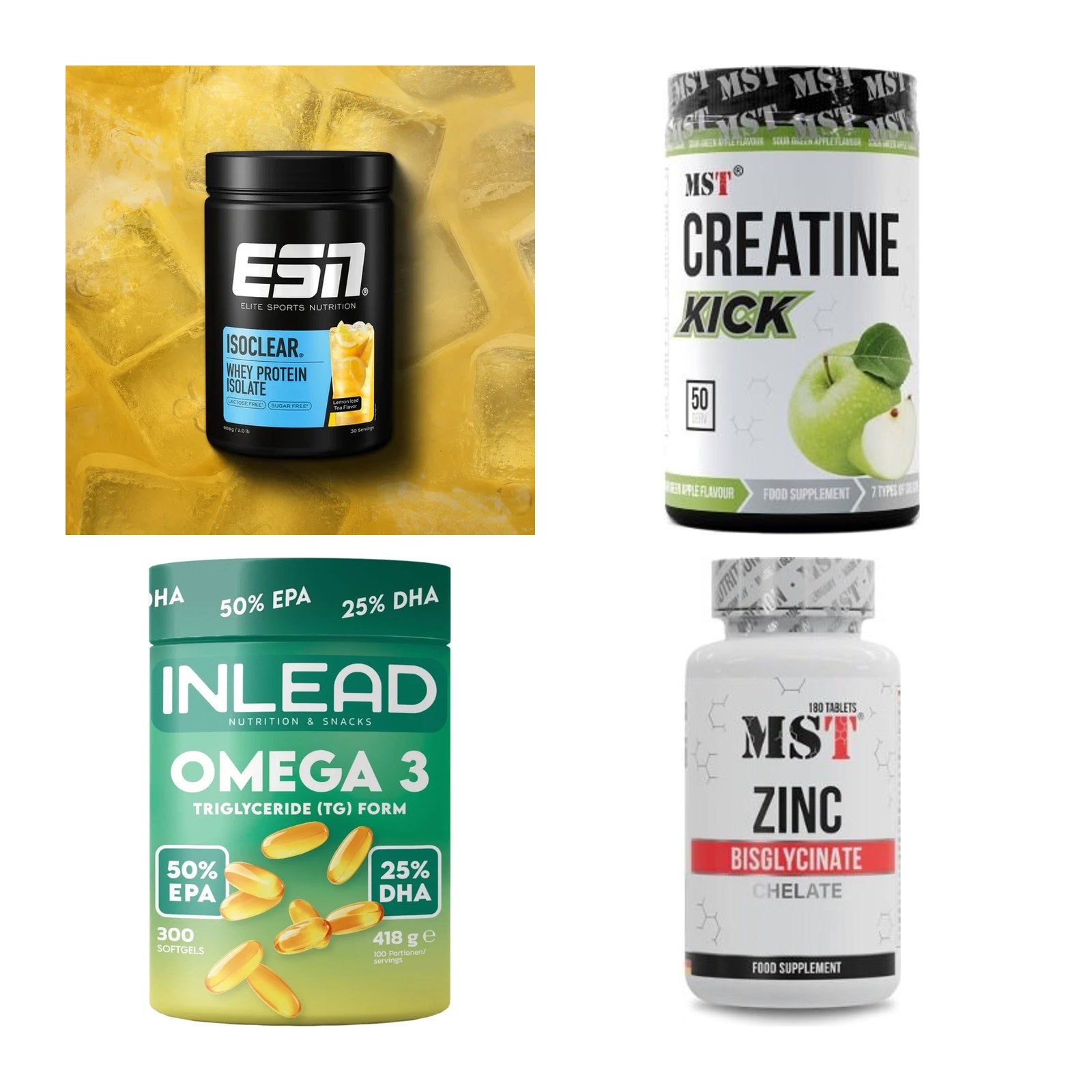 Wettkampfvorbereitung: ESN ISOCLEAR + MST Creatine + 2 weitere – alle enthaltenen Artikel